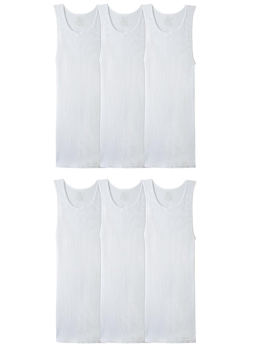 Fruit Of The Loom Mens Sleeveless Tank A - shirt, Tag Free & Moisture Wicking, Ribbed Stretch Fabric Underwear, 6 Pack - White, Medium US - The One Stop Deals