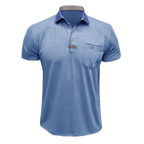 Funny Mens Shirt Golf Polos for Men Casual Shirts Classic Button Basic Short Sleeve Shirt Solid Tees Golf Stylish Tops with Pocket Trendy Graphic tees for Men 2025 Light Blue XL - The One Stop Deals