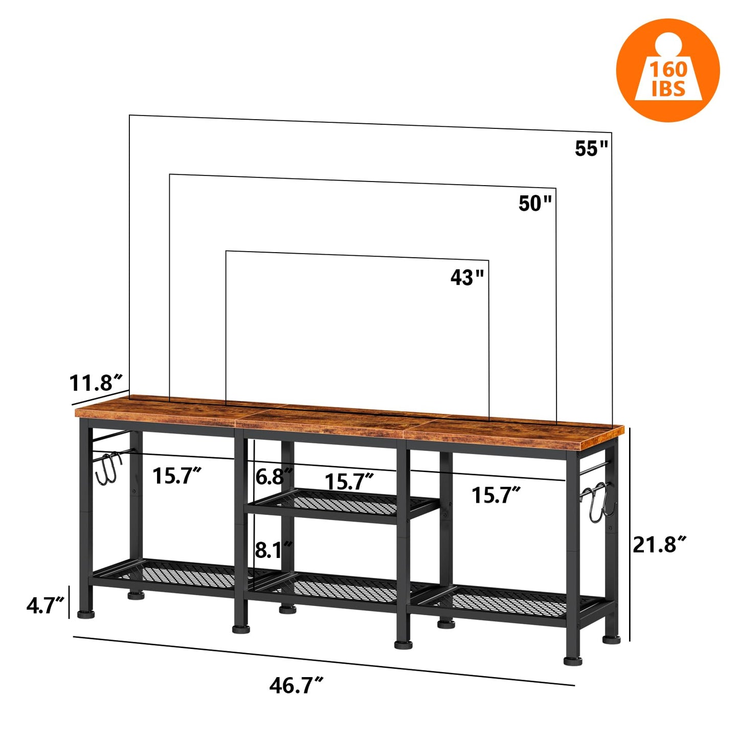 Furologee TV Stand for TVs up to 55 Inch, Entertainment Center with Open Storage Shelves, TV Media Console Table with Soundbar Shelf for Living Room, Bedroom, Rustic Brown - The One Stop Deals