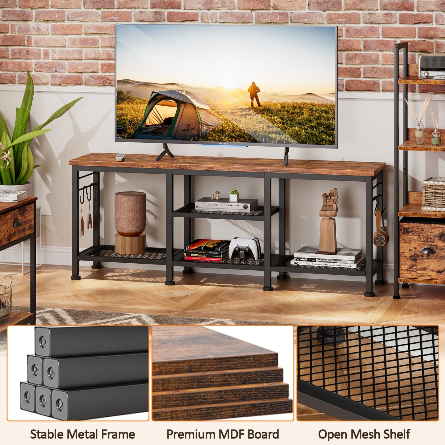 Furologee TV Stand for TVs up to 55 Inch, Entertainment Center with Open Storage Shelves, TV Media Console Table with Soundbar Shelf for Living Room, Bedroom, Rustic Brown - The One Stop Deals