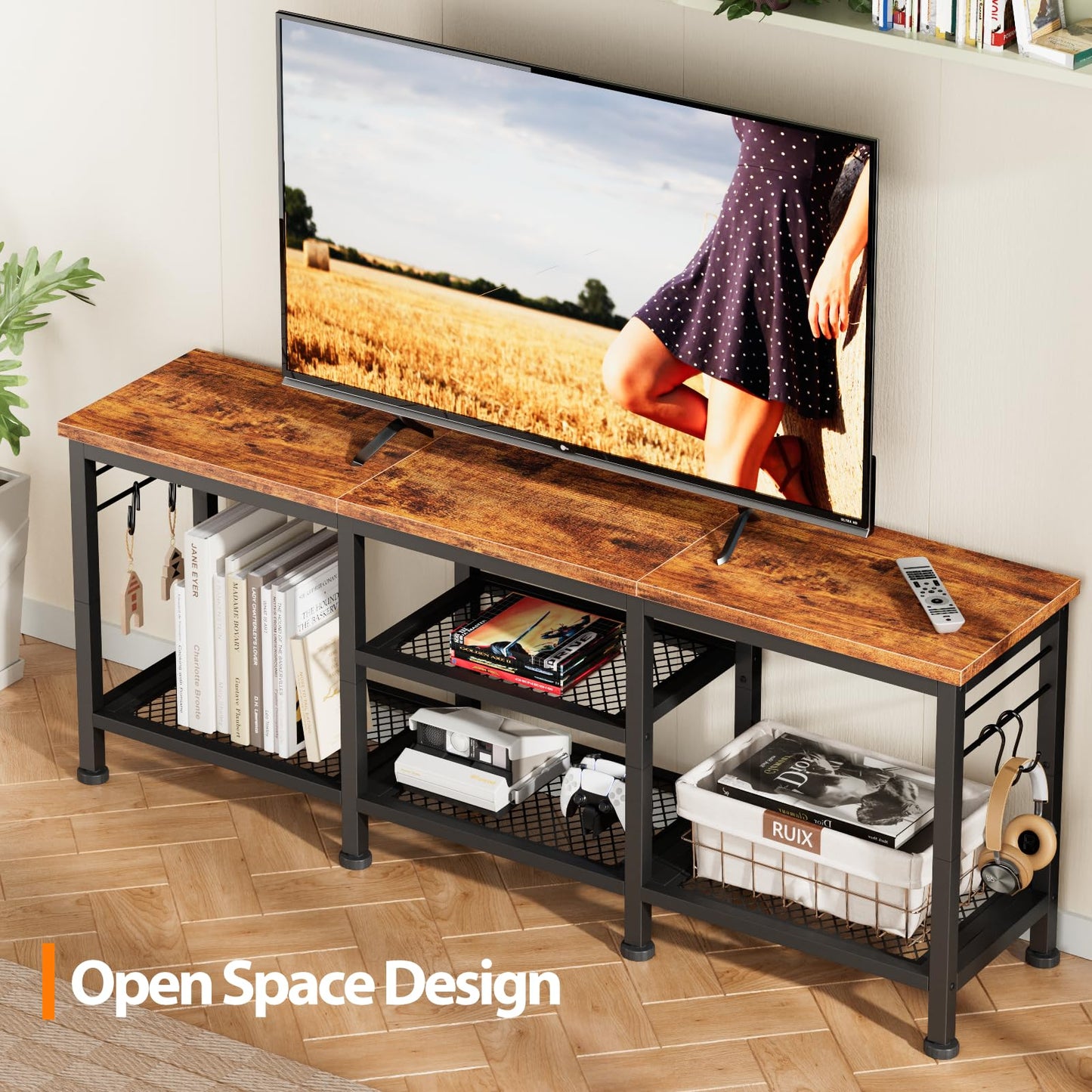 Furologee TV Stand for TVs up to 55 Inch, Entertainment Center with Open Storage Shelves, TV Media Console Table with Soundbar Shelf for Living Room, Bedroom, Rustic Brown - The One Stop Deals