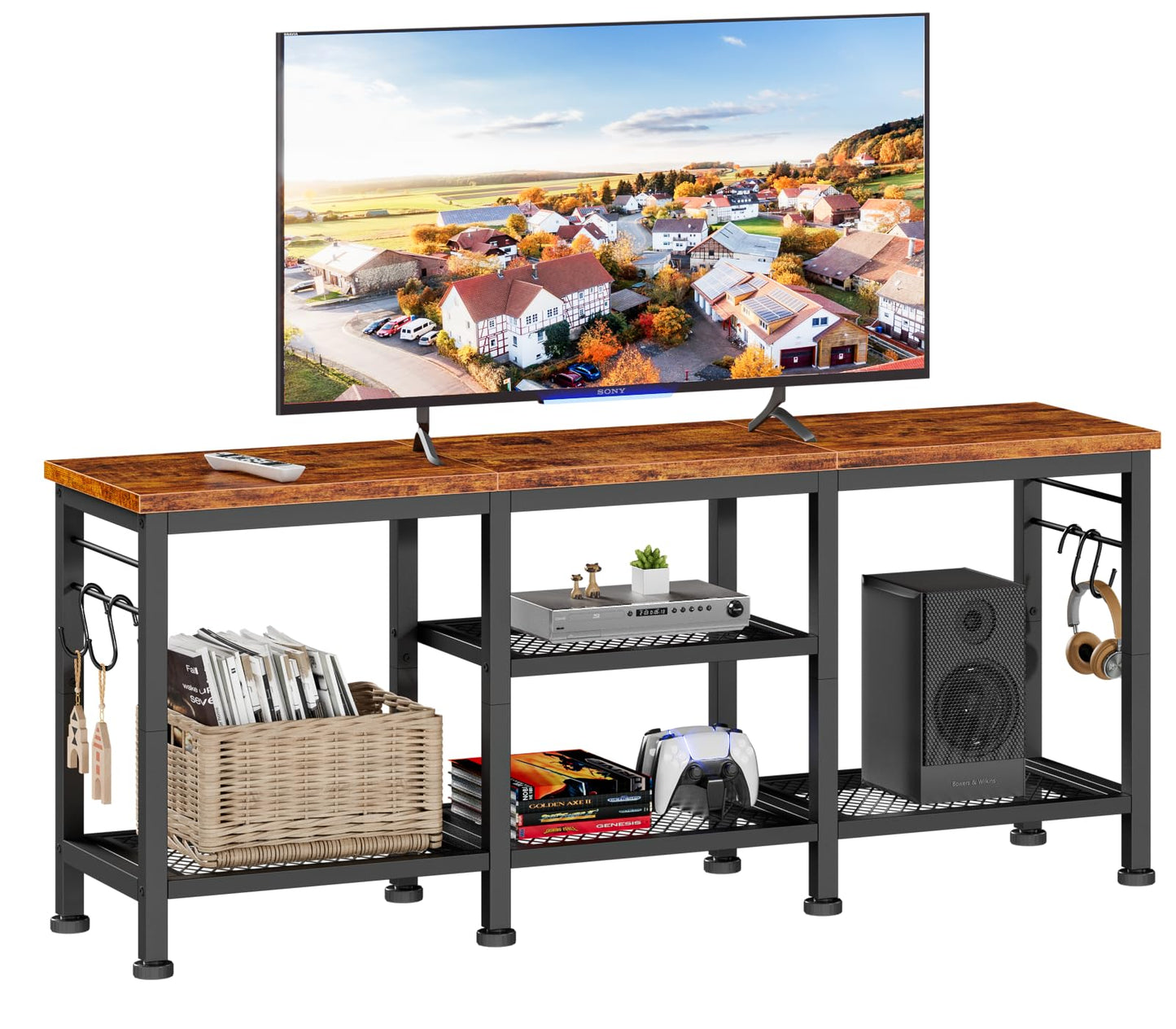 Furologee TV Stand for TVs up to 55 Inch, Entertainment Center with Open Storage Shelves, TV Media Console Table with Soundbar Shelf for Living Room, Bedroom, Rustic Brown - The One Stop Deals