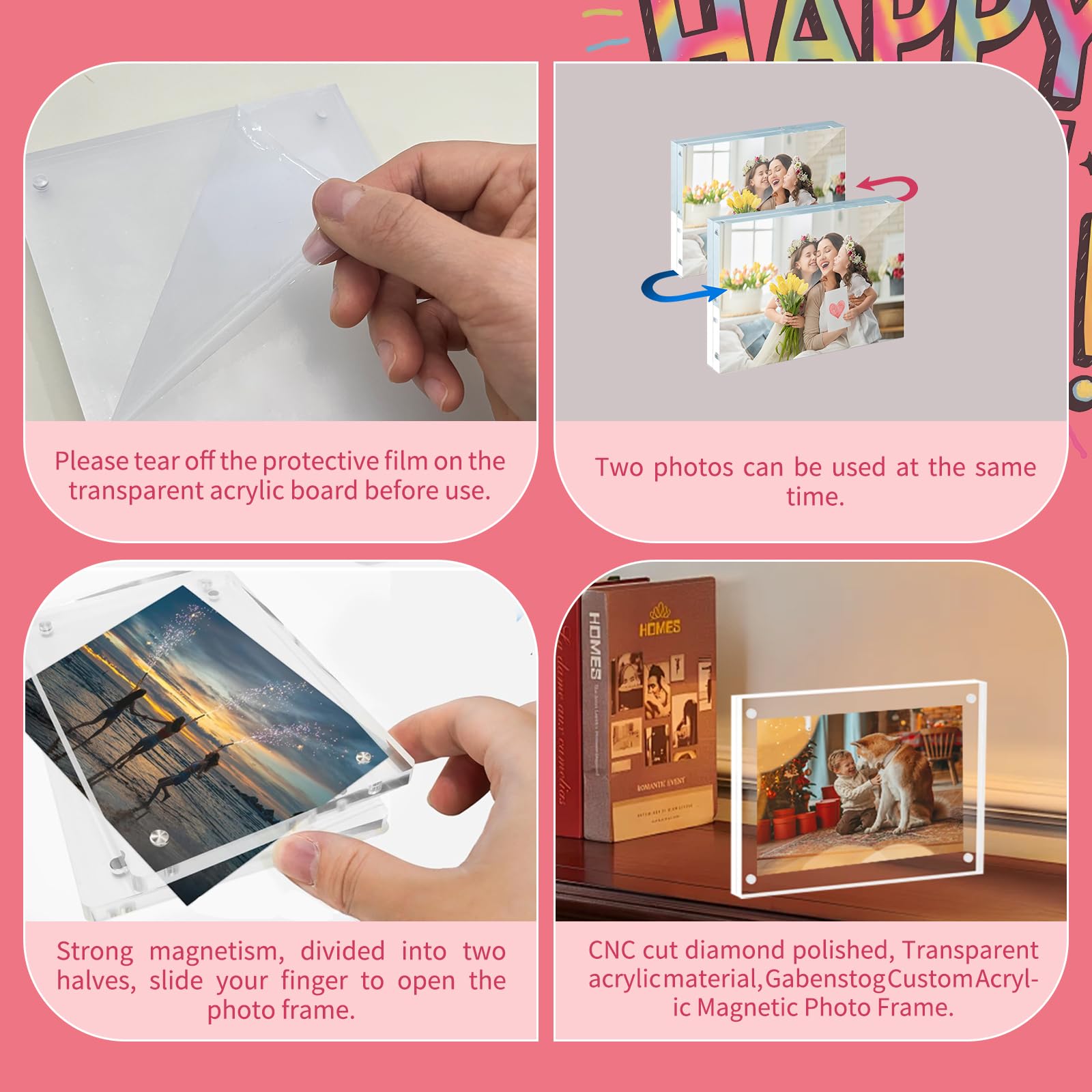 GABENSTOG Acrylic Picture Frames 3.5x5, Free 33 Holiday Stickers, Acrylic Photo Frame1Pc, Clear Double Sided Magnetic Photo Frame, Standing Acrylic Magnetic Frame Picture Gift Ideal (16mm Thick) - The One Stop Deals