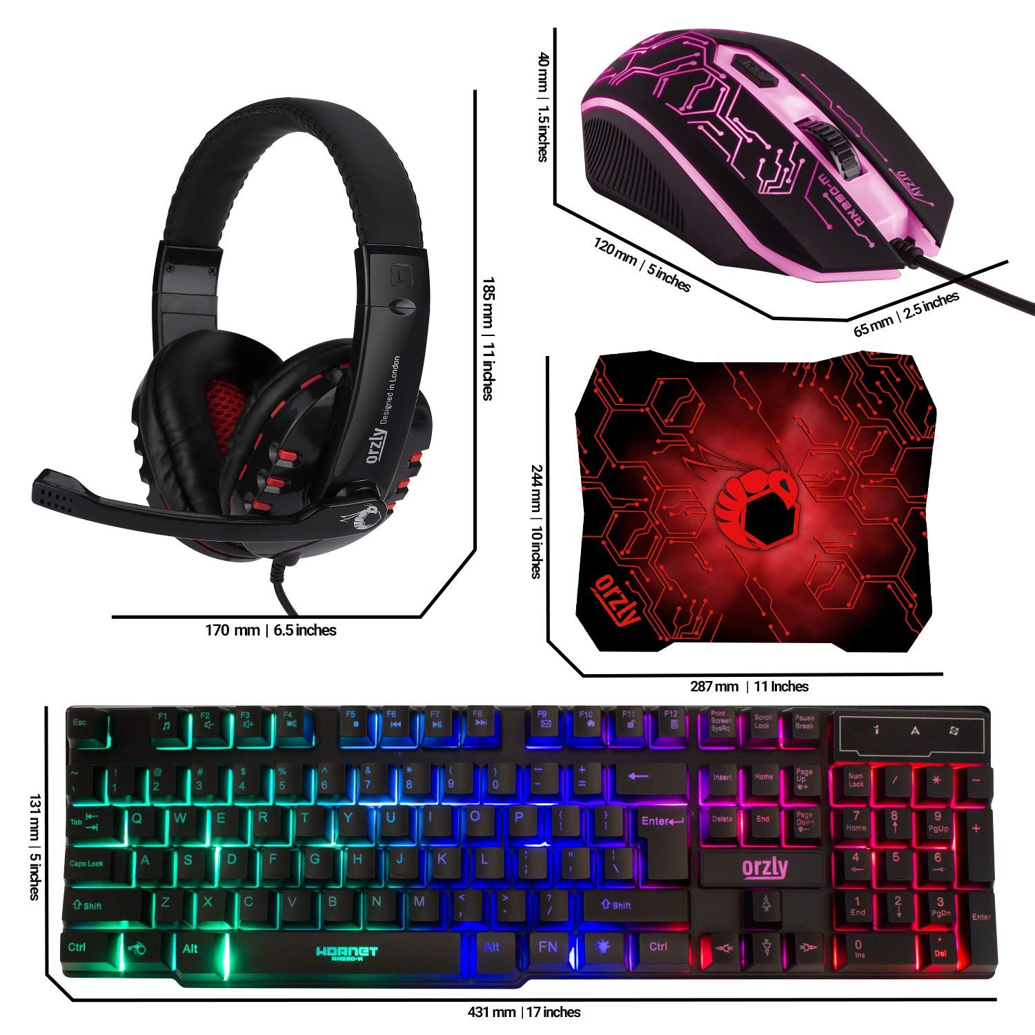 Gaming Keyboard and Mouse and Mouse pad and Gaming Headset, Wired LED RGB Backlight Bundle for PC Gamers and Xbox and PS4 Users - 4 in 1 Edition Hornet RX - 250 - The One Stop Deals