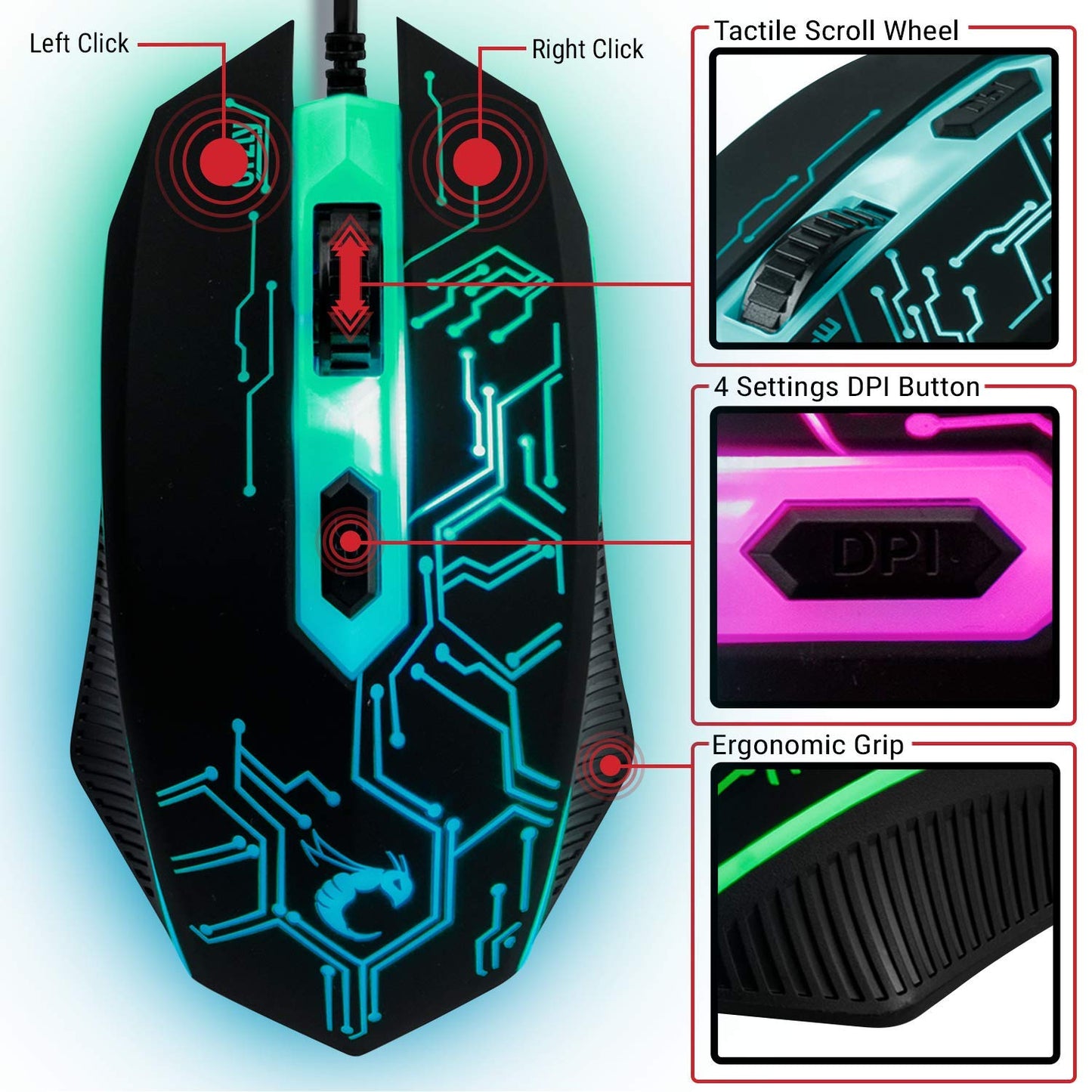 Gaming Keyboard and Mouse and Mouse pad and Gaming Headset, Wired LED RGB Backlight Bundle for PC Gamers and Xbox and PS4 Users - 4 in 1 Edition Hornet RX - 250 - The One Stop Deals