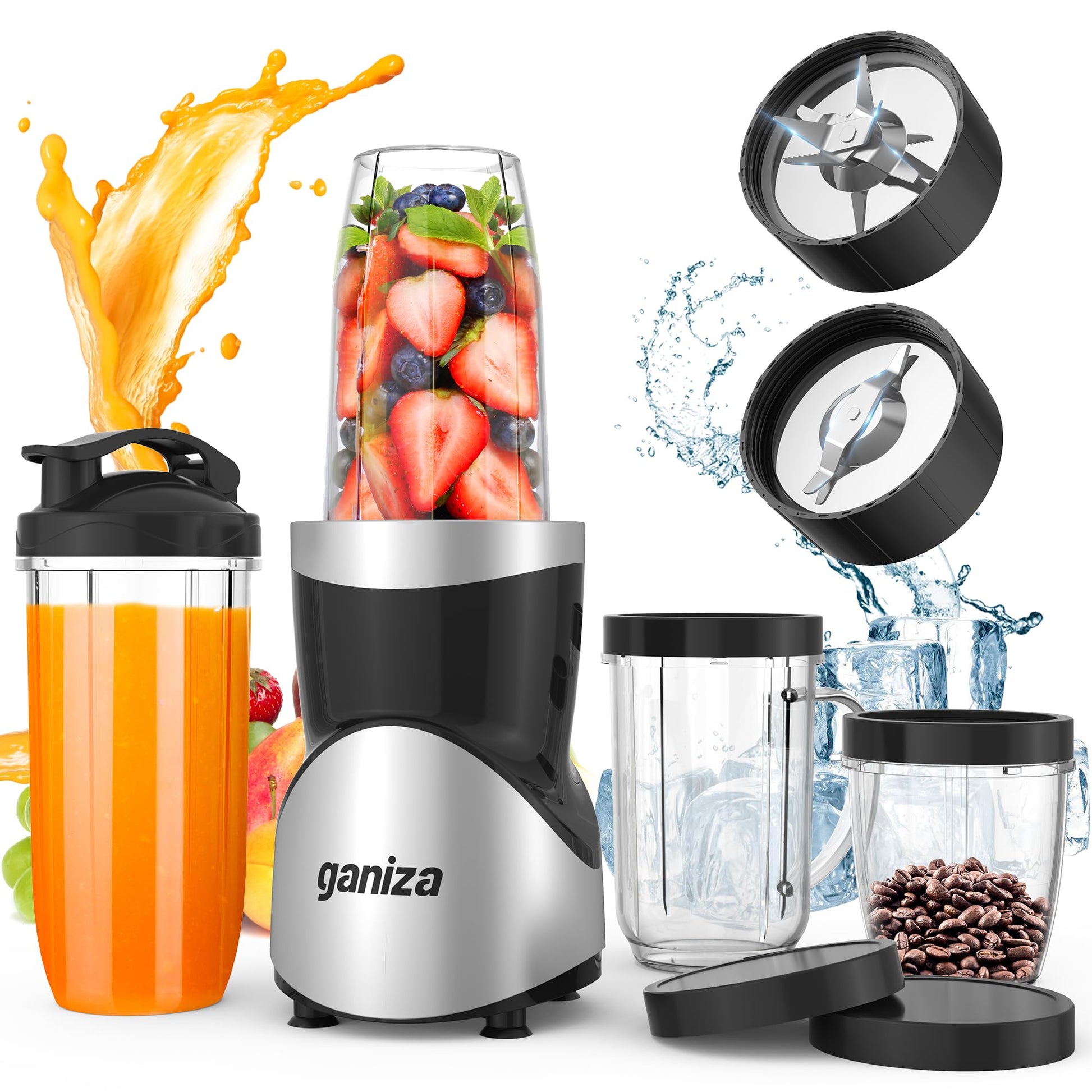 Ganiza Smoothie Blender, Blender for Shakes and Smoothies, 15 - Piece Personal Blender and Grinder Combo for Kitchen, Smoothies Maker with 4 BPA - Free Portable Blender Cup, Nutritious Recipe, MAX 900W - The One Stop Deals