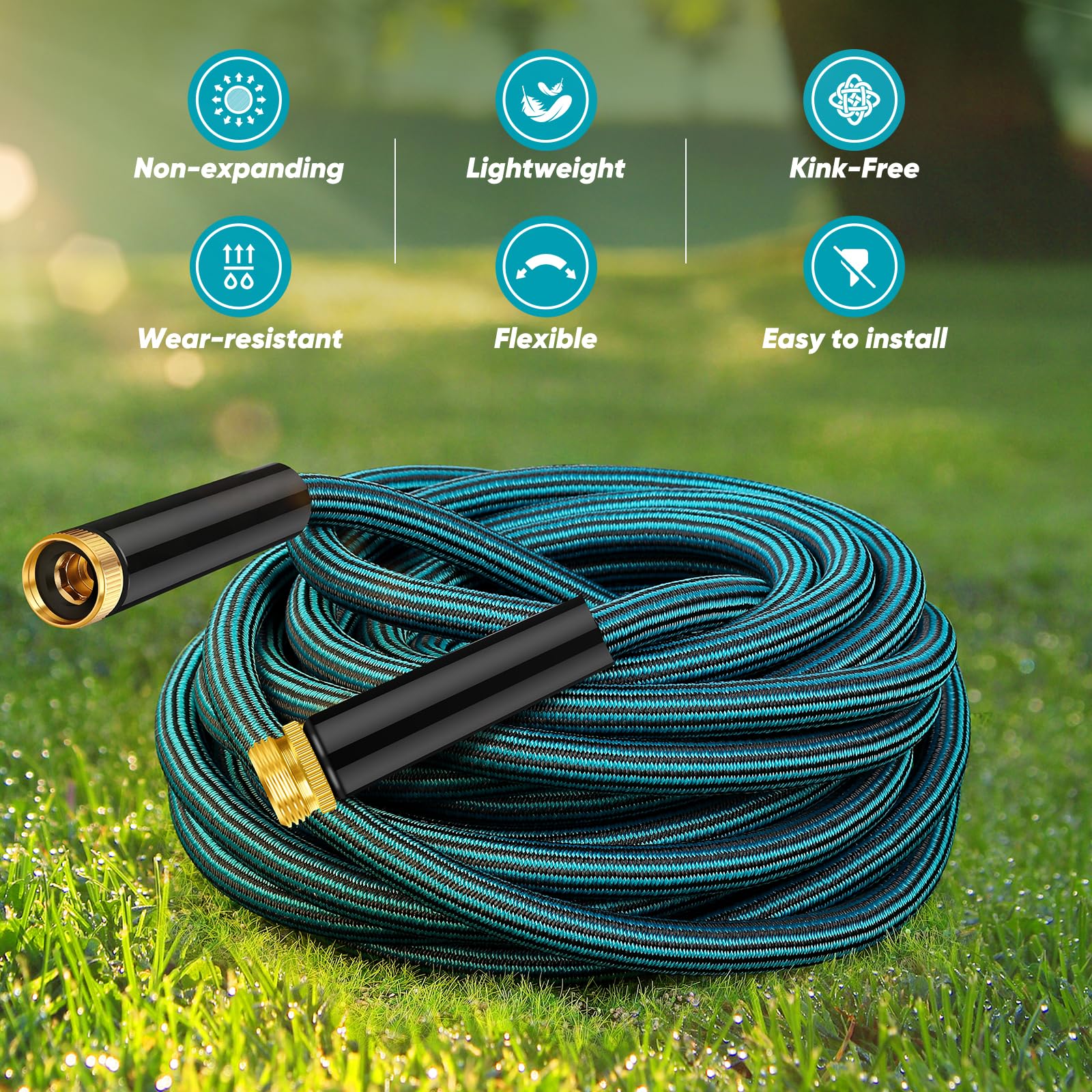 Garden Hose 50ft, Non - Expanding Water Hose Ultra Lightweight, Kink - Free, Sturdy, Abrasion Resistant Hose for Yard, Lawn, Car Wash, Outdoor, Marine and Camper - The One Stop Deals