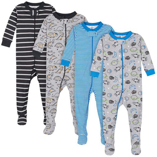 Gerber Baby Boys' 4 - Pack Footed Pajamas, Dinosaurs Space Grey, 18 Months - The One Stop Deals