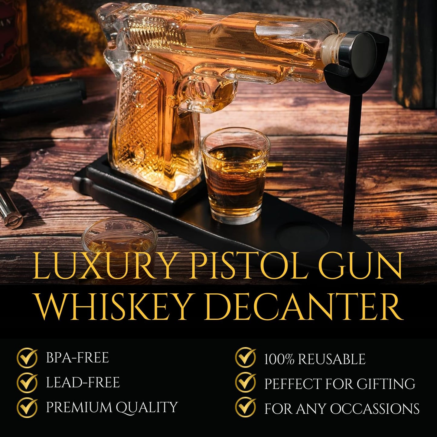 Gifts for Men Dad, 10.1 Oz Whiskey Decanter Set + 2 Bullet Glasses - Unique Birthday Gift Ideas from Daughter Son, Personalized Liquor Dispenser - Liquor Scotch Bourbon Vodka, Him, Brother Husband - The One Stop Deals