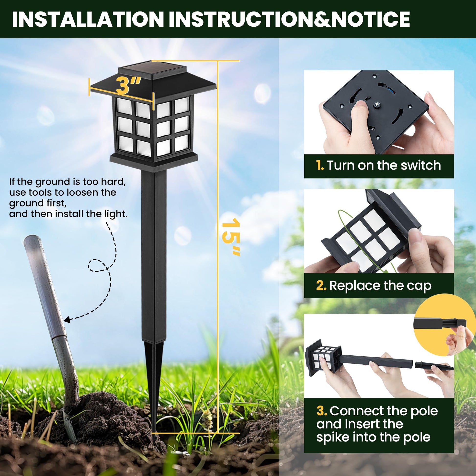 GIGALUMI Solar Outdoor Lights,12 Pack LED Solar Lights Outdoor Waterproof, Solar Walkway Lights Maintain 10 Hours of Lighting for Your Garden, Landscape, Path, Yard, Patio, Driveway - The One Stop Deals