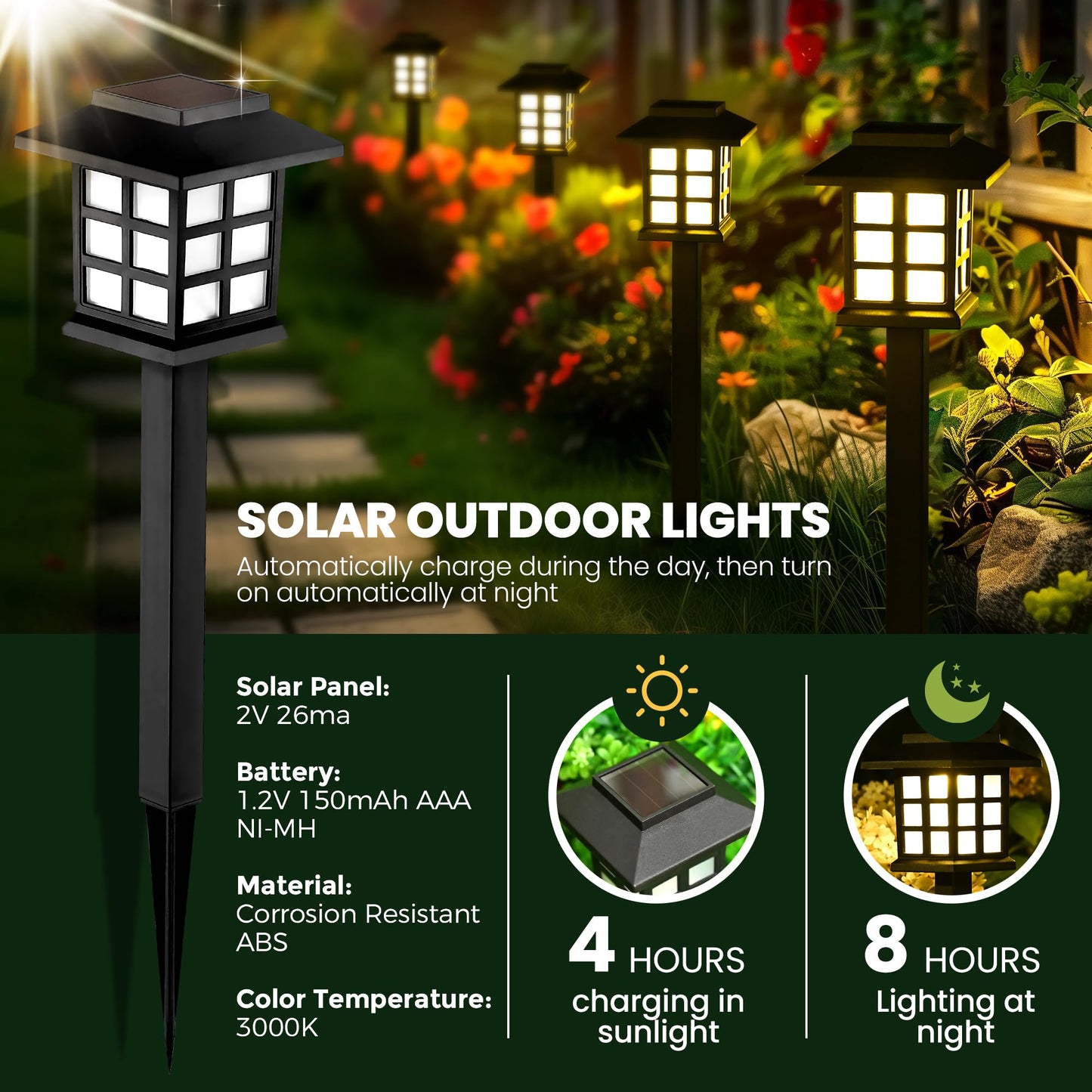 GIGALUMI Solar Outdoor Lights,12 Pack LED Solar Lights Outdoor Waterproof, Solar Walkway Lights Maintain 10 Hours of Lighting for Your Garden, Landscape, Path, Yard, Patio, Driveway - The One Stop Deals