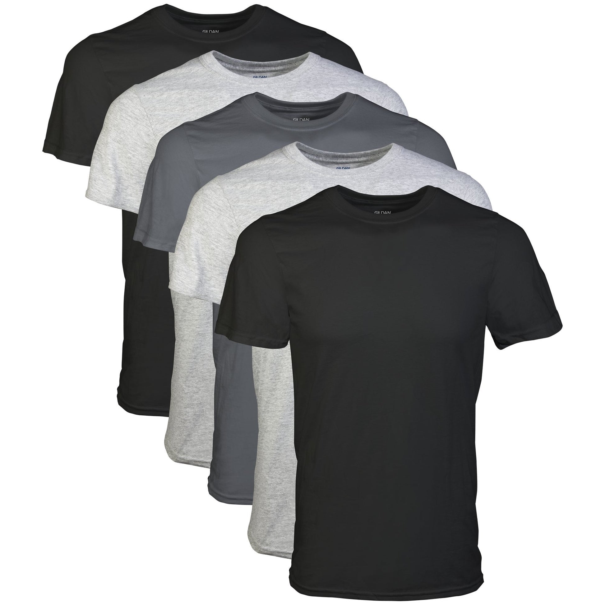 Gildan Men's Crew T-Shirts, Multipack, Style G1100, Black/Sport Grey/Charcoal (5 - Pack), Large - The One Stop Deals