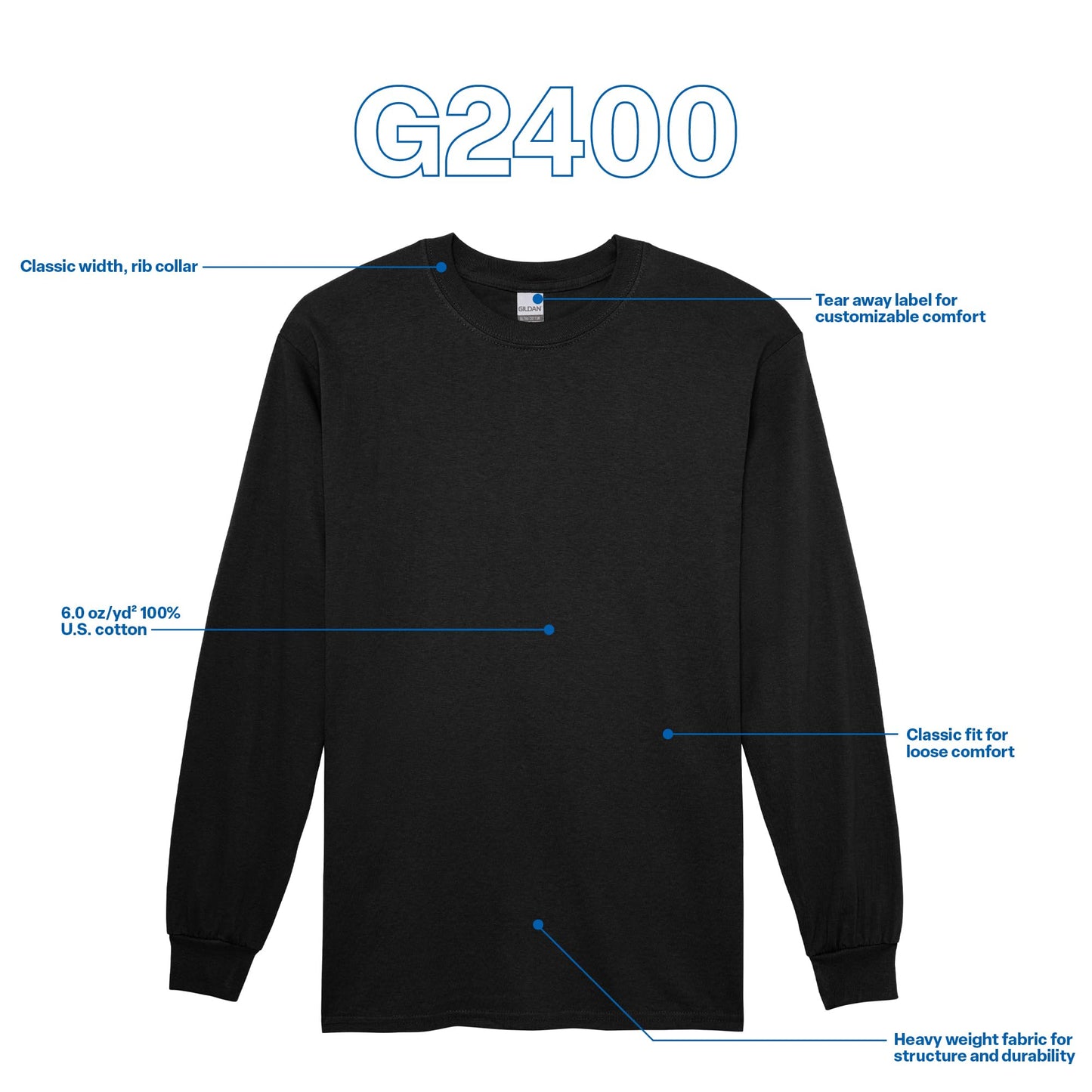 Gildan Men's Ultra Cotton Long Sleeve T-Shirt, Style G2400, Multipack, Black (2 - Pack), Large - The One Stop Deals