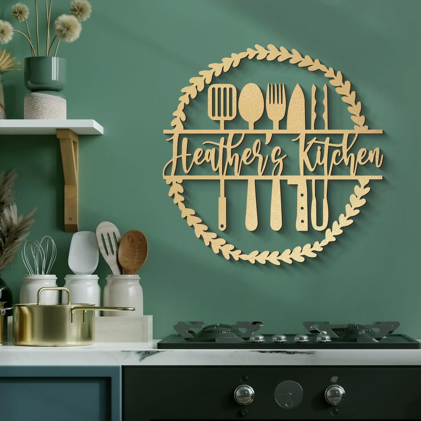 Glamativity Large Kitchen Metal Name Sign Wall Decor, Personalized Kitchen Sign, Metal Monogram Wall Art, Farmhouse Kitchen Hanging Plaque Decor, Cooking Gift for Mom - The One Stop Deals