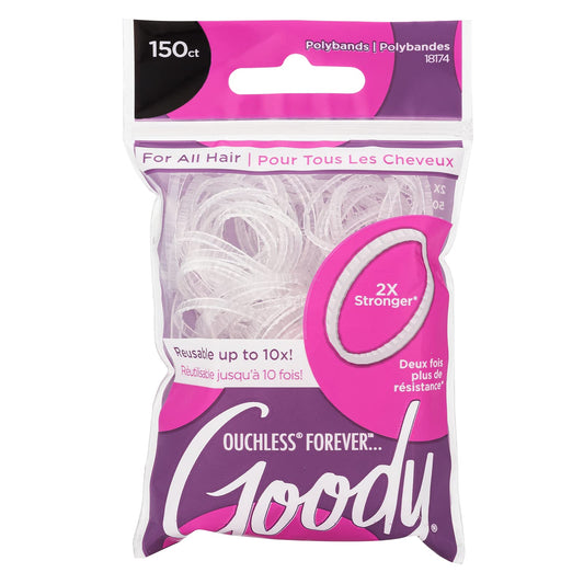 Goody Ouchless Forever Polyband Hair Ties - 150 Ct, Clear, Hair Bands for Women's Hair, Easy Glide, Ultra - Strong Hold Hair Accessories for Women & Men, Secure Hold Ridge Design, All Hair Types - The One Stop Deals