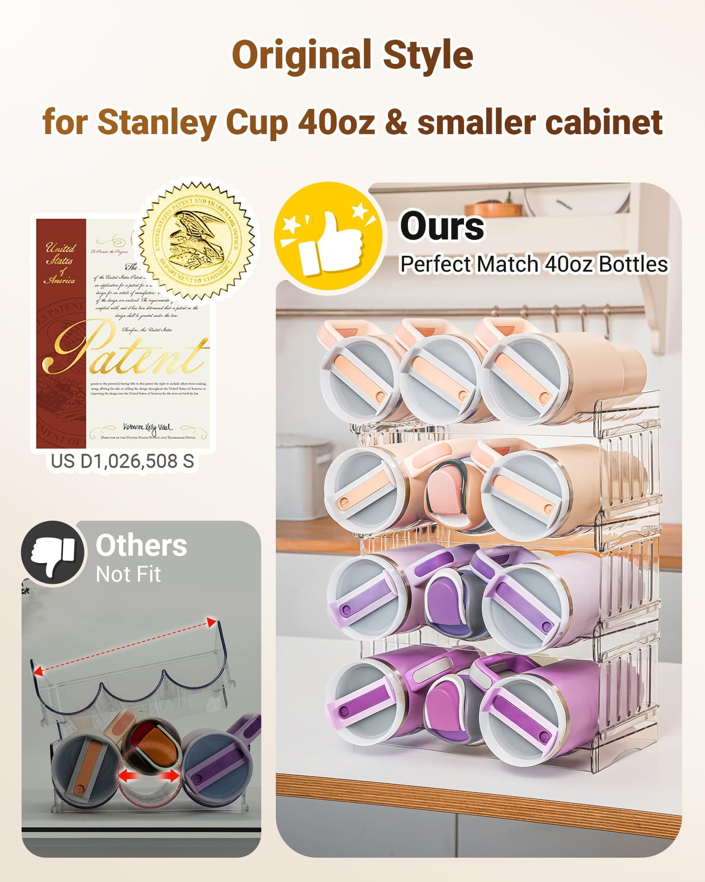 Gracenal Water Bottle Organizer for Stanley 40 oz Tumbler with Handle, Patented Pantry Kitchen Organizers and Storage for Stanley Cup Accessories, Stackable Water Bottle Holder Wine Rack Gifts, 4Pack - The One Stop Deals