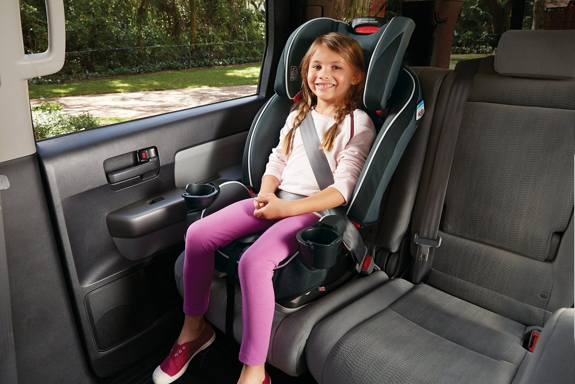 Graco SlimFit 3 - in - 1 Convertible Car Seat, Ultra - Space - Saving Design, Darcie, Suitable for Rear and Forward - Facing, Highback Booster Seat with 10 - Position Headrest - The One Stop Deals