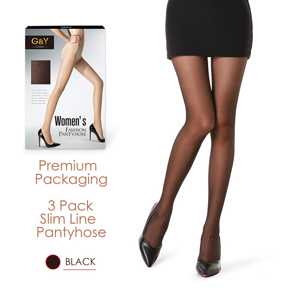 G&Y 3 Pairs Women's Sheer Tights - 20D Control Top Pantyhose with Reinforced Toes(Black, M) - The One Stop Deals