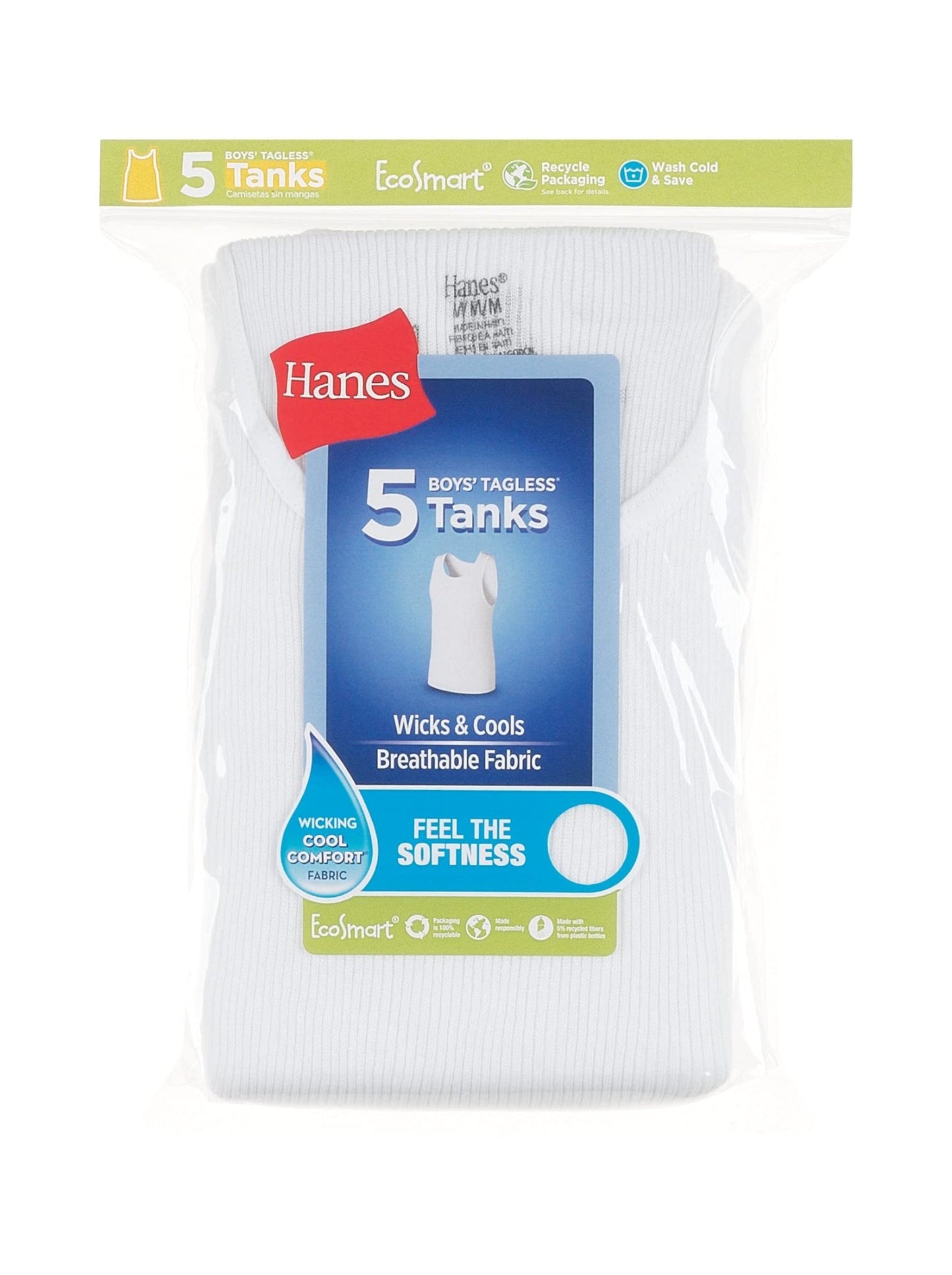 Hanes Boys' Tank Undershirt, EcoSmart Cotton Shirt, Multiple Packs Available, White, Medium - The One Stop Deals