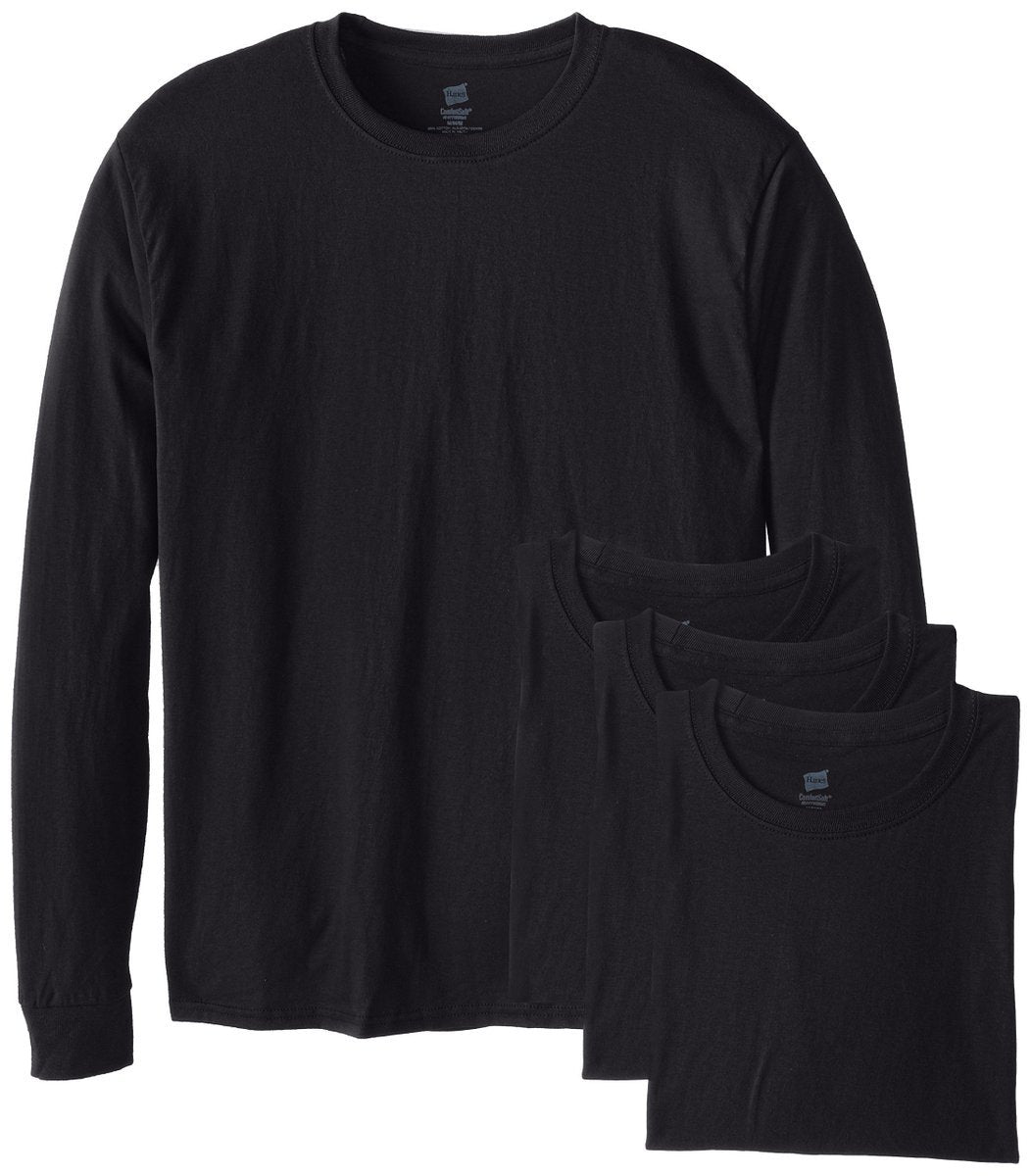 Hanes mens Essentials Long Sleeve T-shirt Value Pack (4 - pack) fashion t shirts, Black, X - Large US - The One Stop Deals