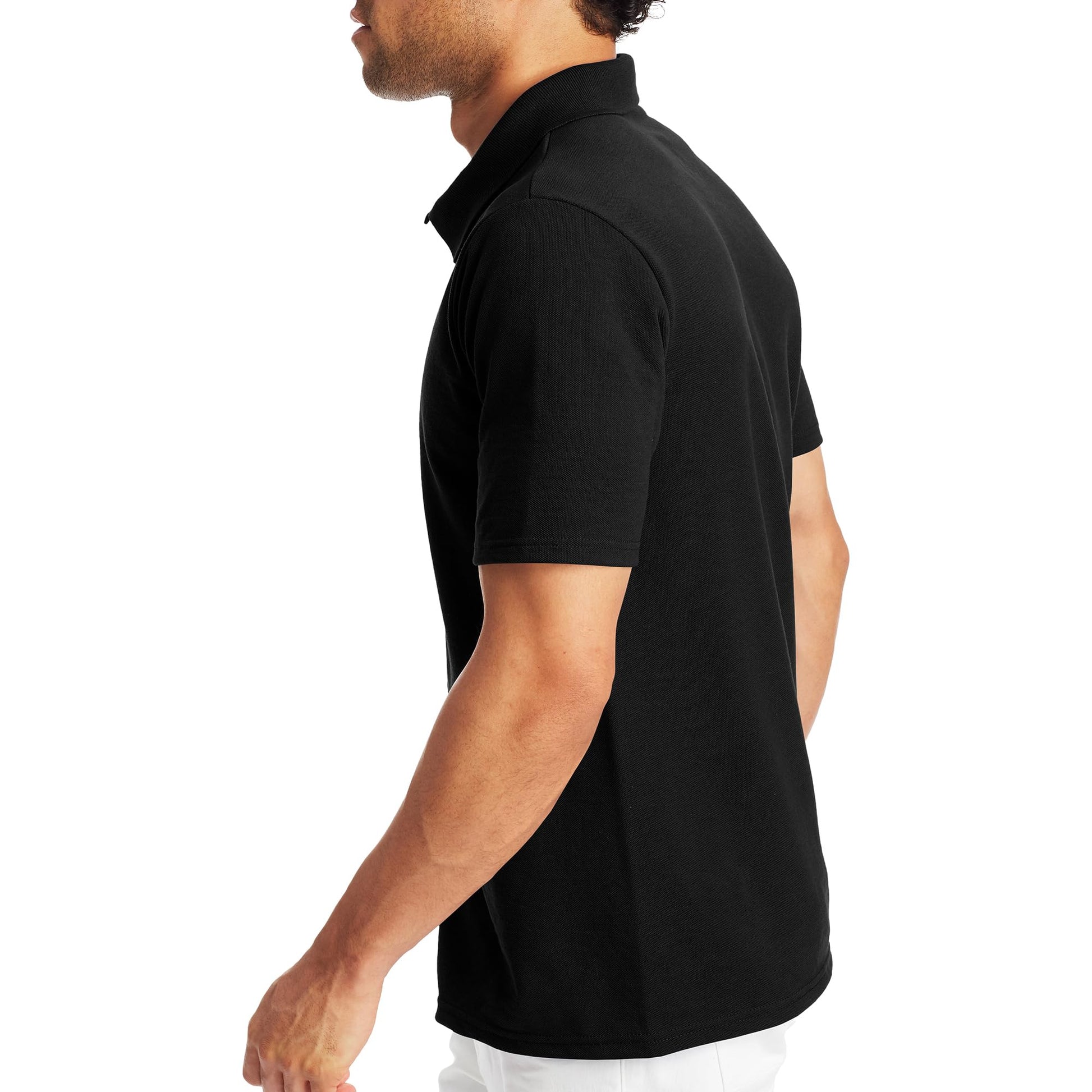 Hanes Mens Pique Short Sleeve Polo Shirt, Three - button Midweight For, Black, X - Large US - The One Stop Deals