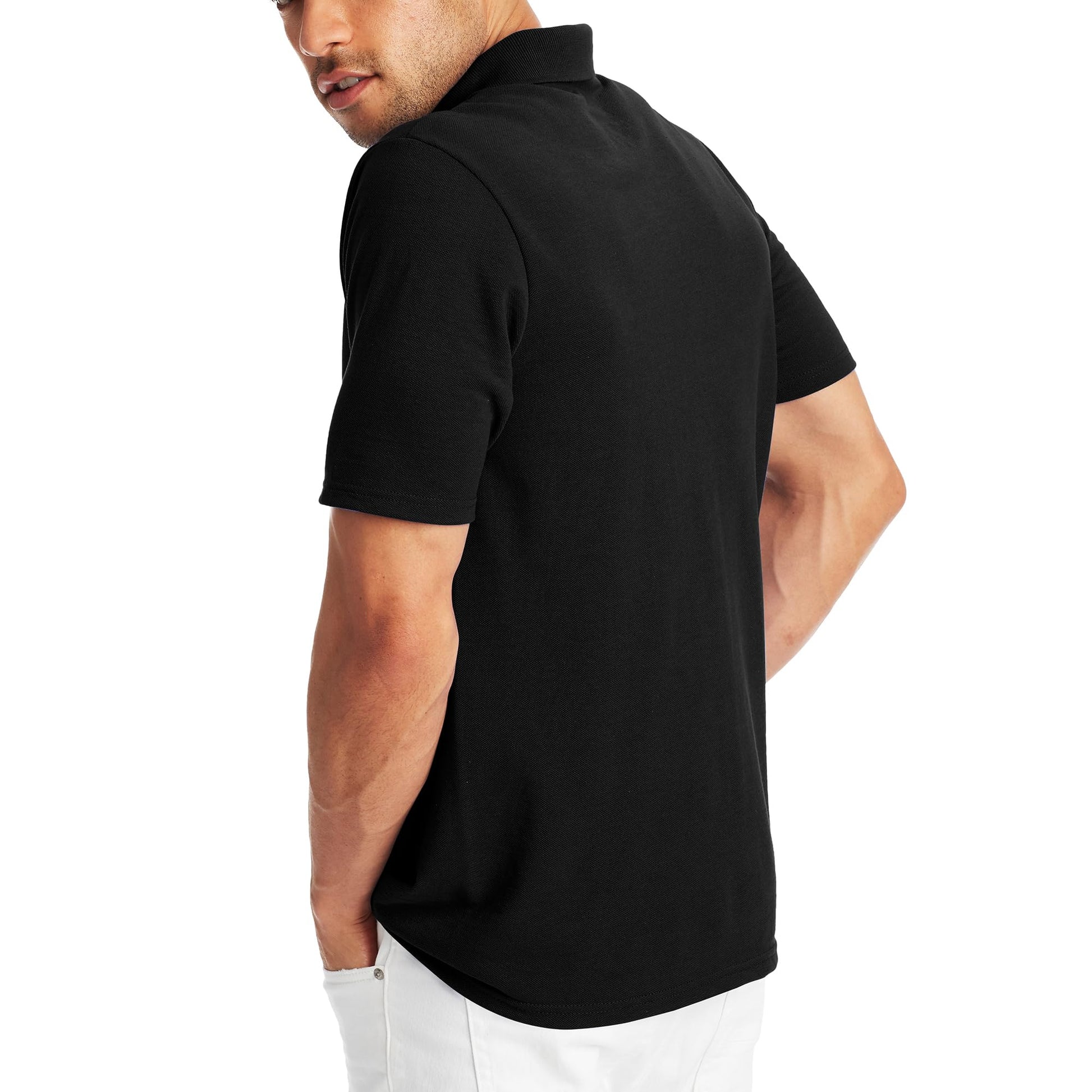 Hanes Mens Pique Short Sleeve Polo Shirt, Three - button Midweight For, Black, X - Large US - The One Stop Deals