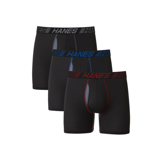 Hanes Men's X - Temp Total Support Pouch Boxer Brief, Anti - Chafing, Moisture - Wicking Underwear, Multi - Pack, Regular Leg - Black, X - Large - The One Stop Deals