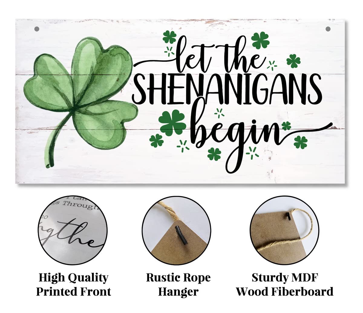 Hanging St. Patricks Day Wood Decor Sign, Let the Shenanigans Begin Printed Wood Wall Art Sign, Home Signs Decor, Hanging Door Wood Sign, Shamrock Sign, St Patricks Day Decor, Rustic Farmhouse Decor - The One Stop Deals