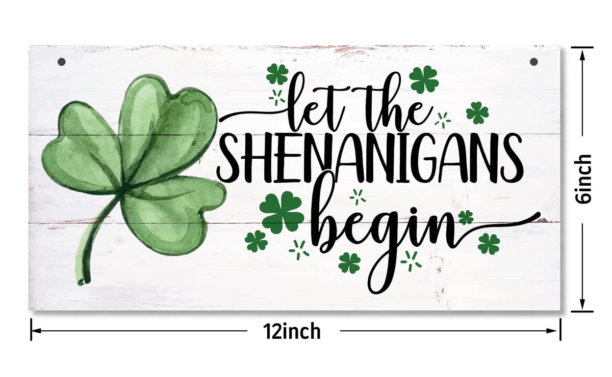 Hanging St. Patricks Day Wood Decor Sign, Let the Shenanigans Begin Printed Wood Wall Art Sign, Home Signs Decor, Hanging Door Wood Sign, Shamrock Sign, St Patricks Day Decor, Rustic Farmhouse Decor - The One Stop Deals