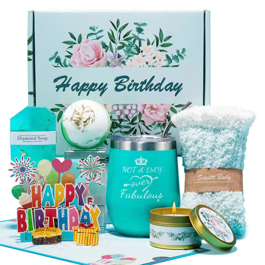 Happy Birthday Gifts for Women,Bath Relaxing Spa Gift Basket for Her, Mom, Sister, Female Friends, Daughter,Unique Wine Gift Set Idea for Women Who Have Everything - The One Stop Deals