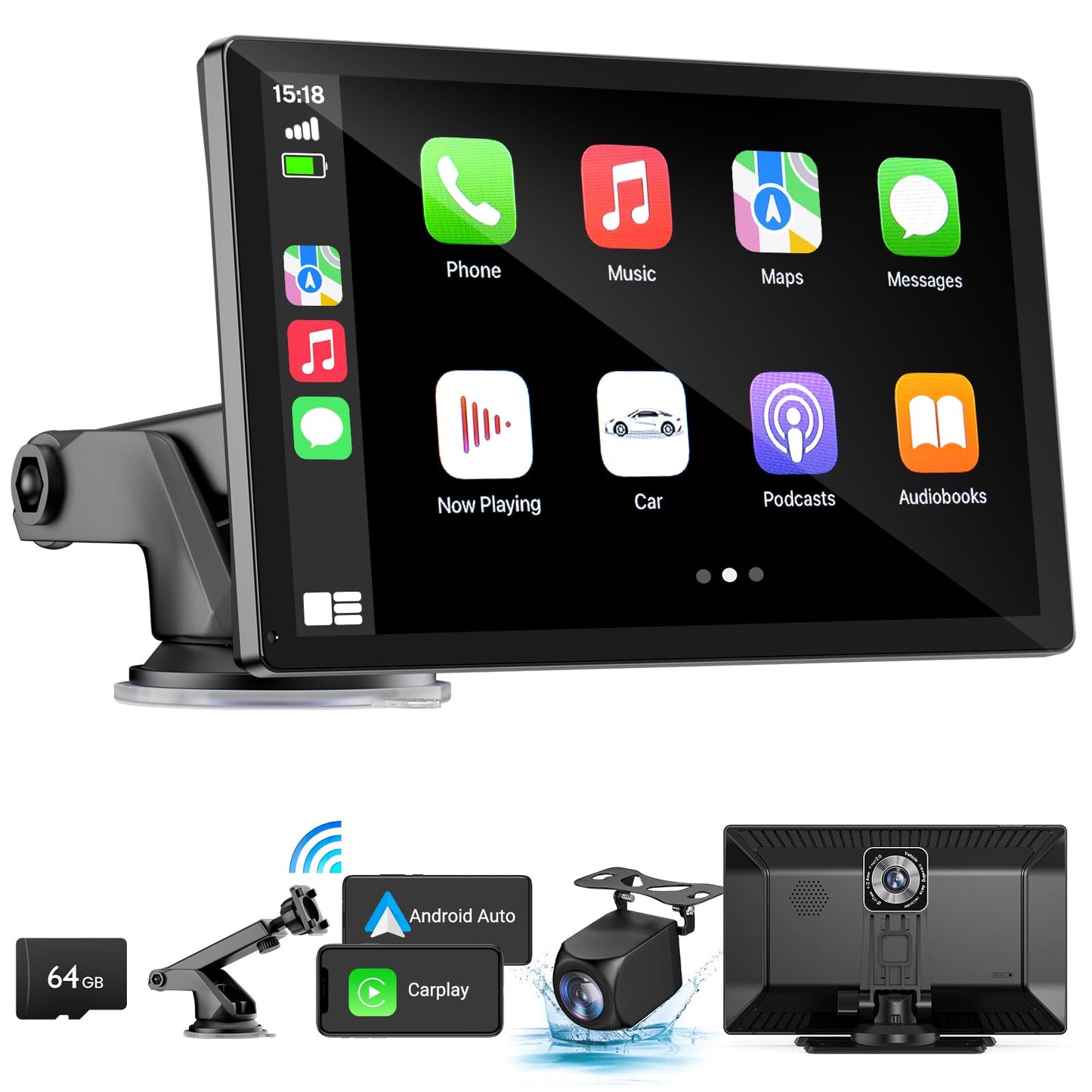 HAUXIY Wireless Apple Carplay Screen for Car 4K Dash Cam, 9" Portable Apple Carplay & Android Auto Car Stereo, with 1080p Backup Camera, GPS Navigation/Mirror Link/Voice Control/Bluetooth - The One Stop Deals