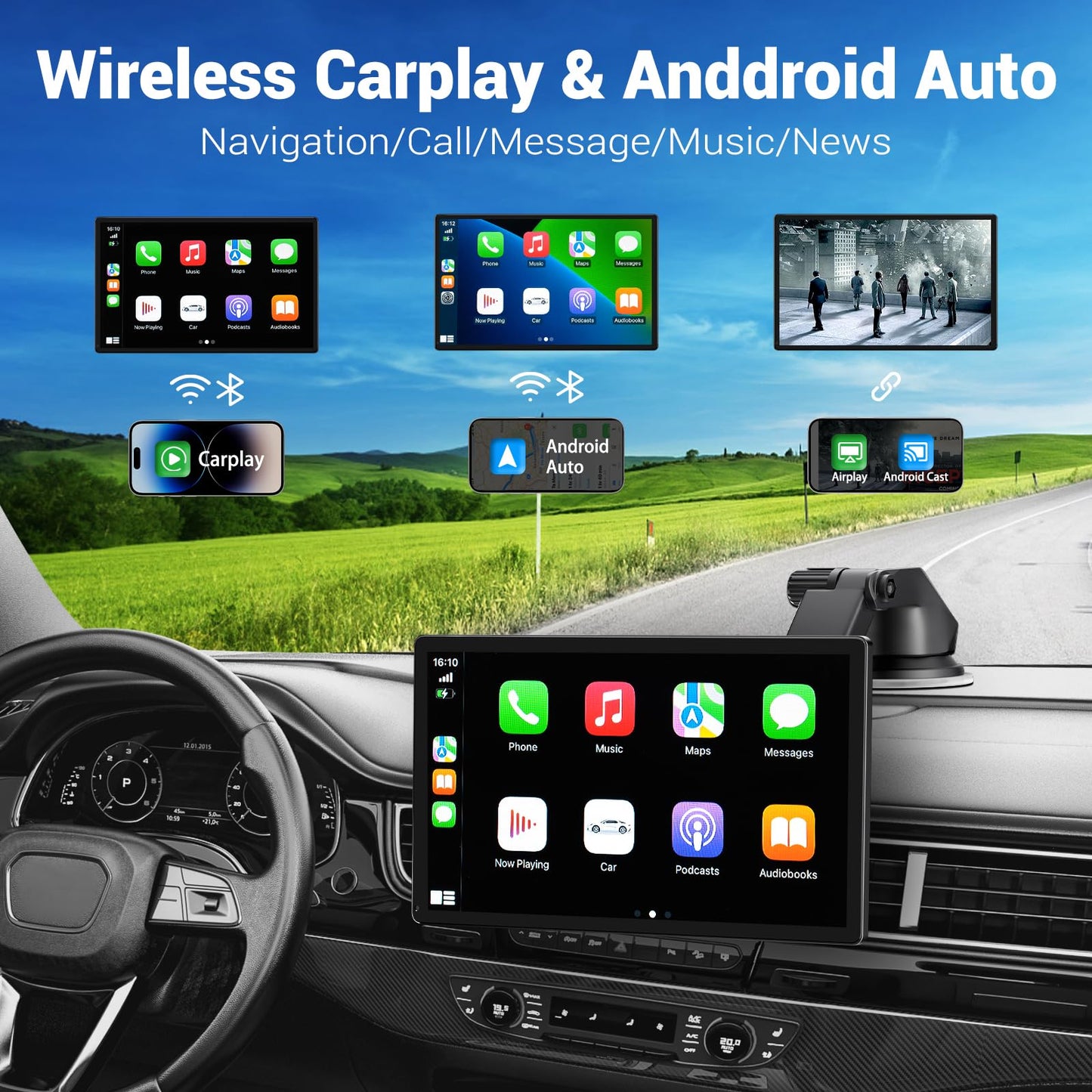 HAUXIY Wireless Apple Carplay Screen for Car 4K Dash Cam, 9" Portable Apple Carplay & Android Auto Car Stereo, with 1080p Backup Camera, GPS Navigation/Mirror Link/Voice Control/Bluetooth - The One Stop Deals