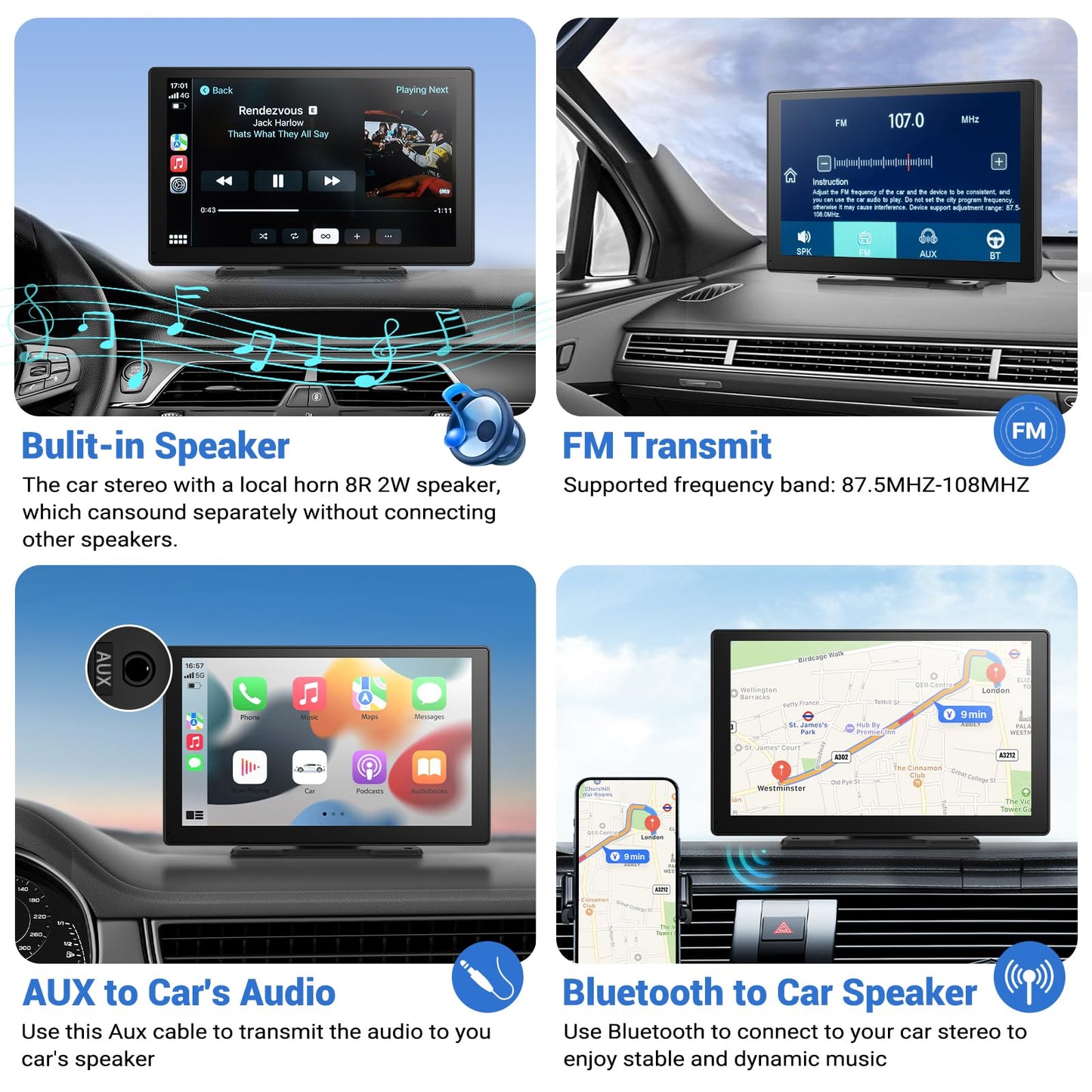 HAUXIY Wireless Apple Carplay Screen for Car 4K Dash Cam, 9" Portable Apple Carplay & Android Auto Car Stereo, with 1080p Backup Camera, GPS Navigation/Mirror Link/Voice Control/Bluetooth - The One Stop Deals