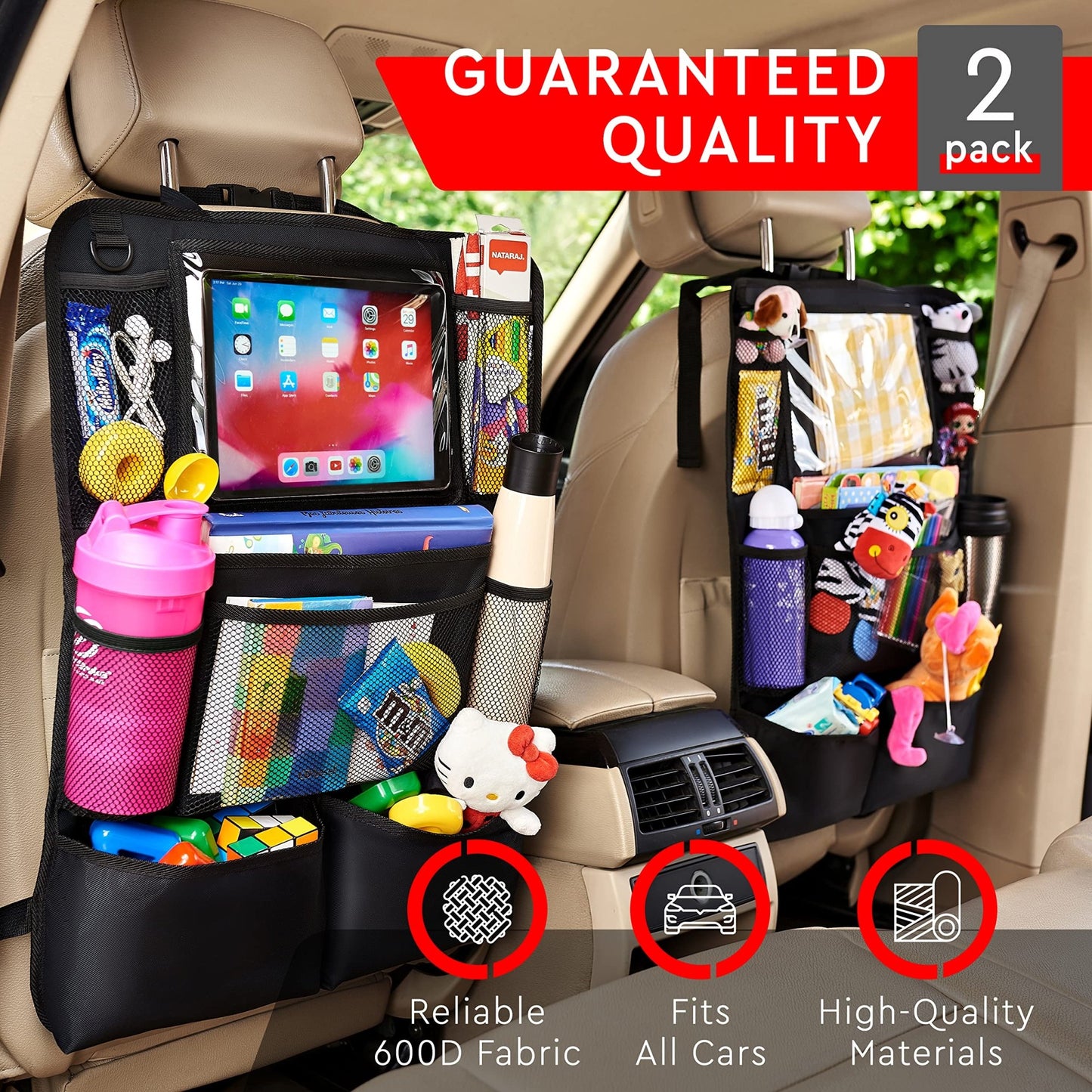 Helteko Backseat Car Organizer, Kick Mats Back Seat Protector with Touch Screen Tablet Holder, Back Seat Organizer for Kids with 9 Storage Pockets, Travel Accessories (2 Pack, Black) - The One Stop Deals