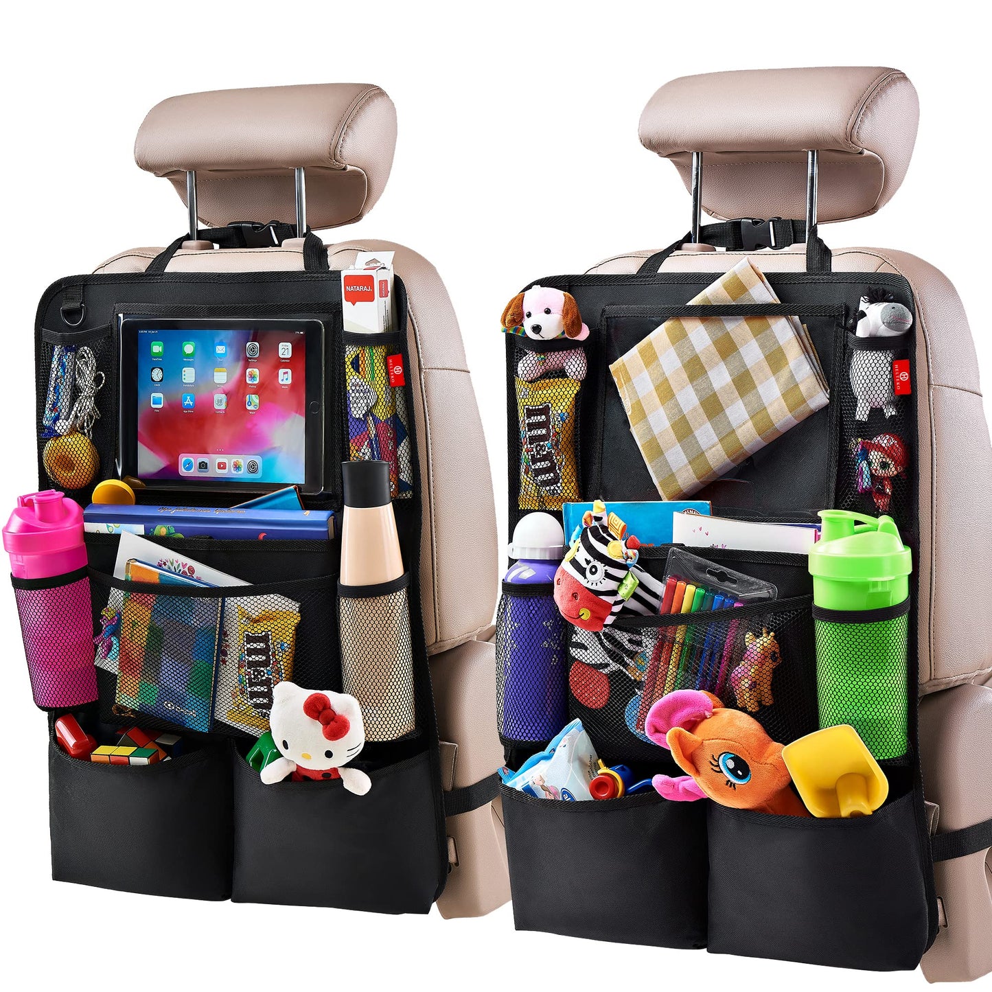 Helteko Backseat Car Organizer, Kick Mats Back Seat Protector with Touch Screen Tablet Holder, Back Seat Organizer for Kids with 9 Storage Pockets, Travel Accessories (2 Pack, Black) - The One Stop Deals