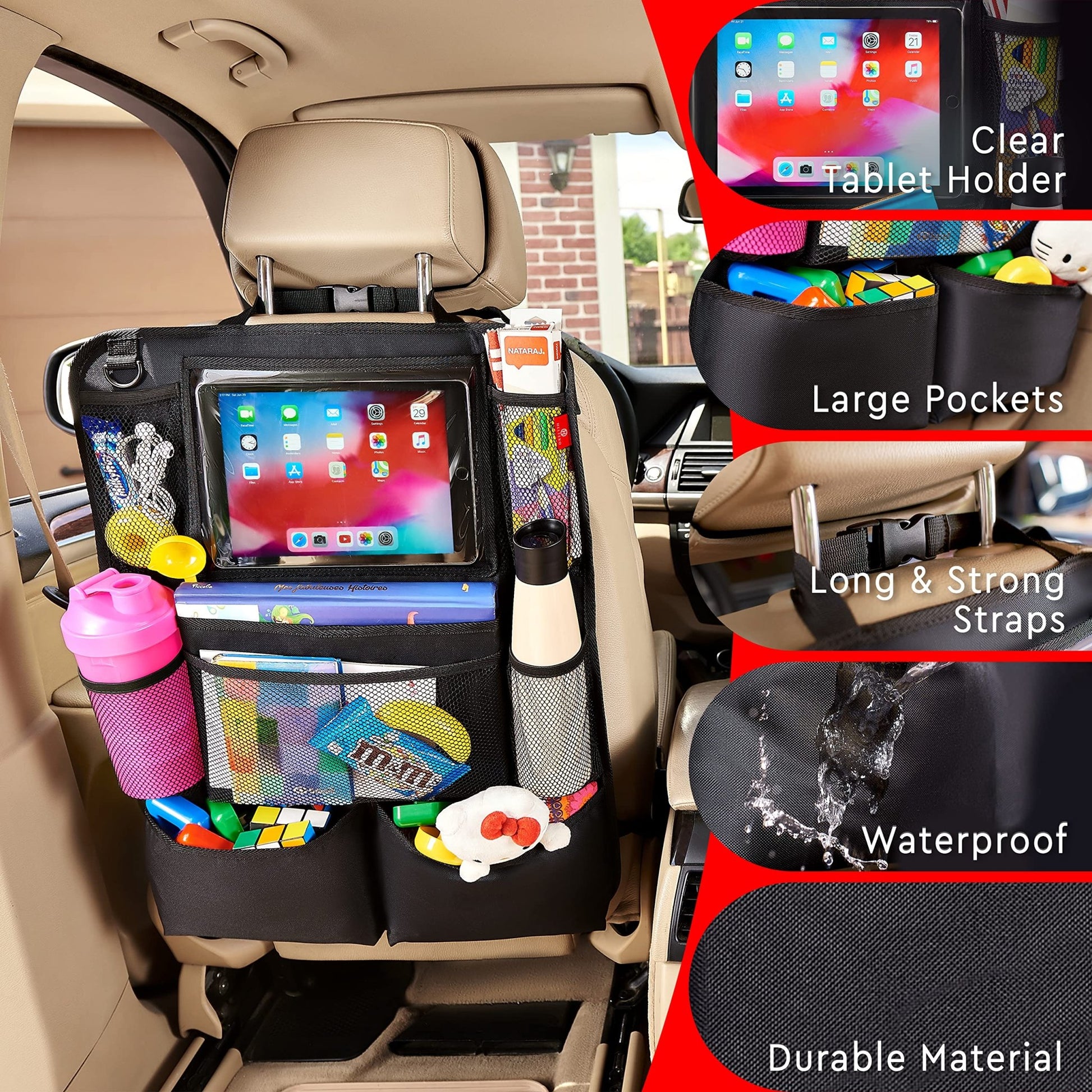 Helteko Backseat Car Organizer, Kick Mats Back Seat Protector with Touch Screen Tablet Holder, Back Seat Organizer for Kids with 9 Storage Pockets, Travel Accessories (2 Pack, Black) - The One Stop Deals