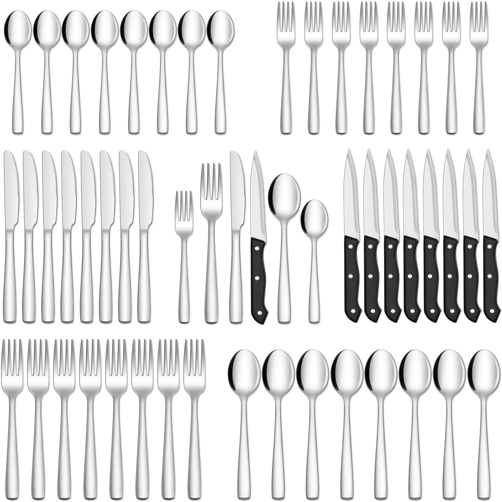 HIWARE 48 - Piece Silverware Set with Steak Knives for 8, 18/8 Stainless Steel Flatware Cutlery Set For Home Kitchen Restaurant Hotel, Kitchen Utensils Set, Mirror Polished, Dishwasher Safe - The One Stop Deals