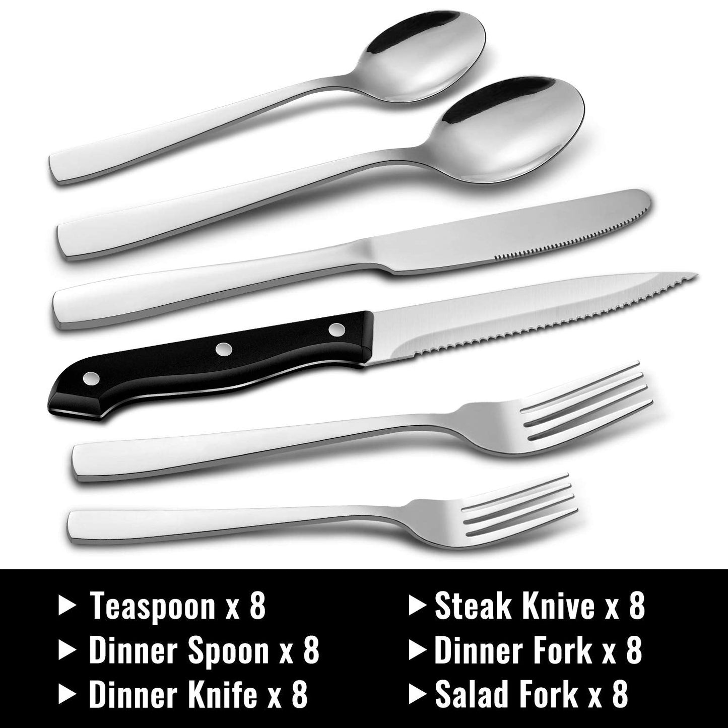 HIWARE 48 - Piece Silverware Set with Steak Knives for 8, 18/8 Stainless Steel Flatware Cutlery Set For Home Kitchen Restaurant Hotel, Kitchen Utensils Set, Mirror Polished, Dishwasher Safe - The One Stop Deals