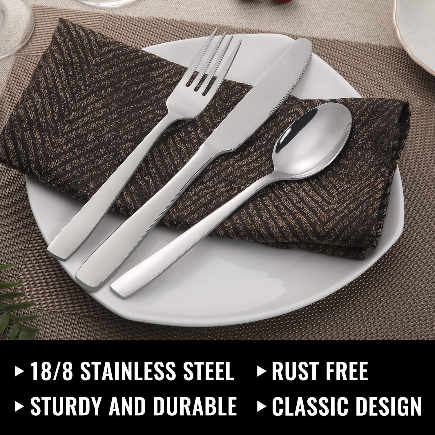 HIWARE 48 - Piece Silverware Set with Steak Knives for 8, 18/8 Stainless Steel Flatware Cutlery Set For Home Kitchen Restaurant Hotel, Kitchen Utensils Set, Mirror Polished, Dishwasher Safe - The One Stop Deals