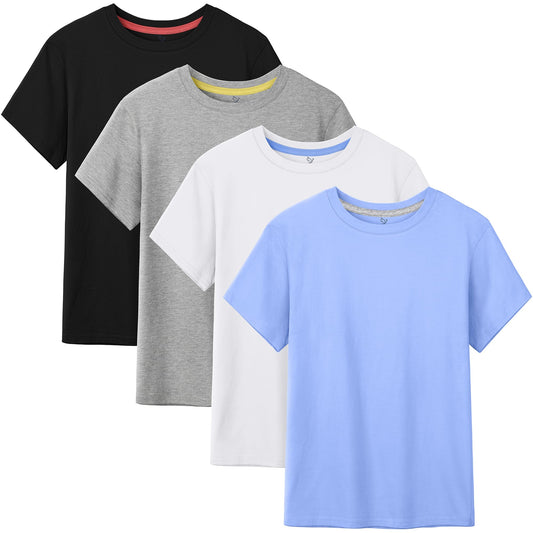 HoeVou 4 Pack Boys Shirts Short Sleeve Cotton Shirts for Boys Summer Tshirts Kids Basic T-Shirts Unisex Tees Top Clothes - The One Stop Deals