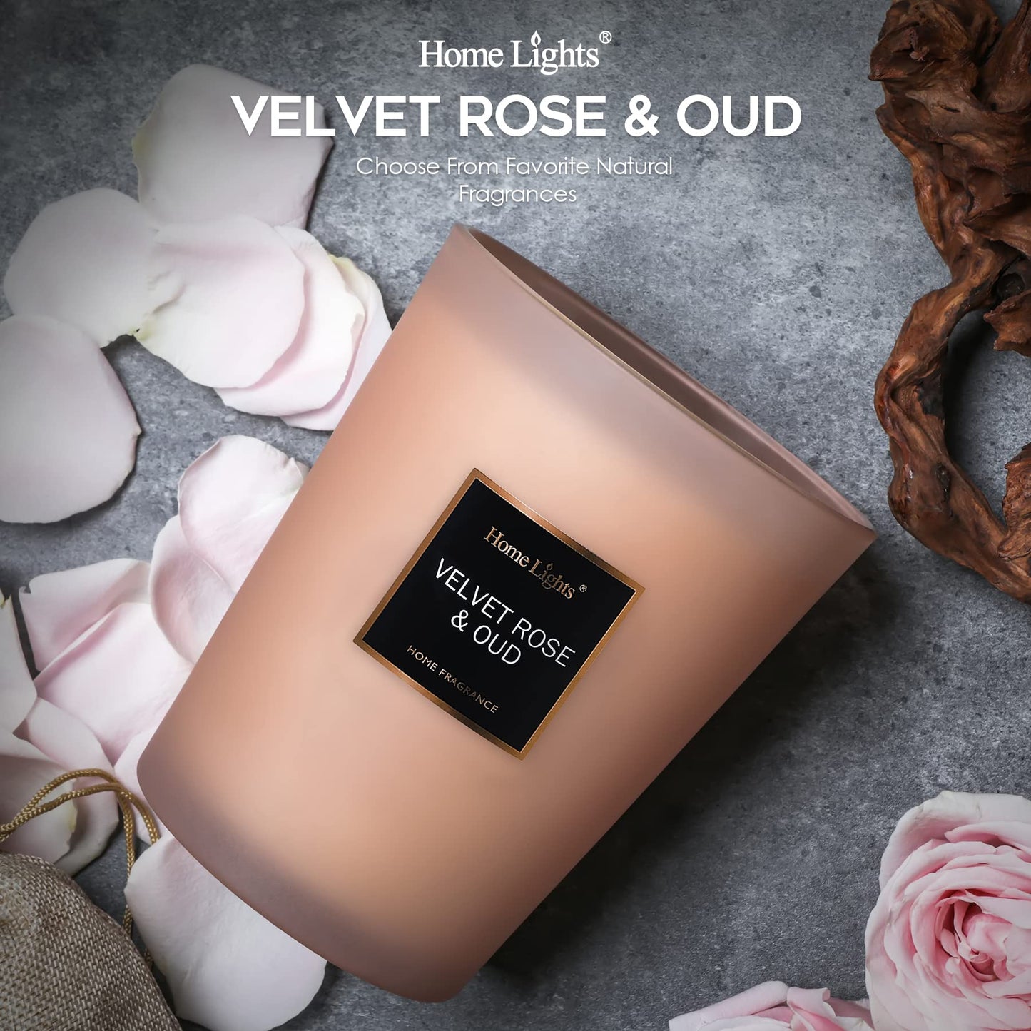 HomeLights Scented Candles | Large Jar Candle - 33.3 Oz. Natural Soy Aromatherapy Candles | Up to 130 Hours Burn Time with 3 Cotton Wicks, Home Decorative Fragrance Candles Gift - Velvet Rose Oud - The One Stop Deals