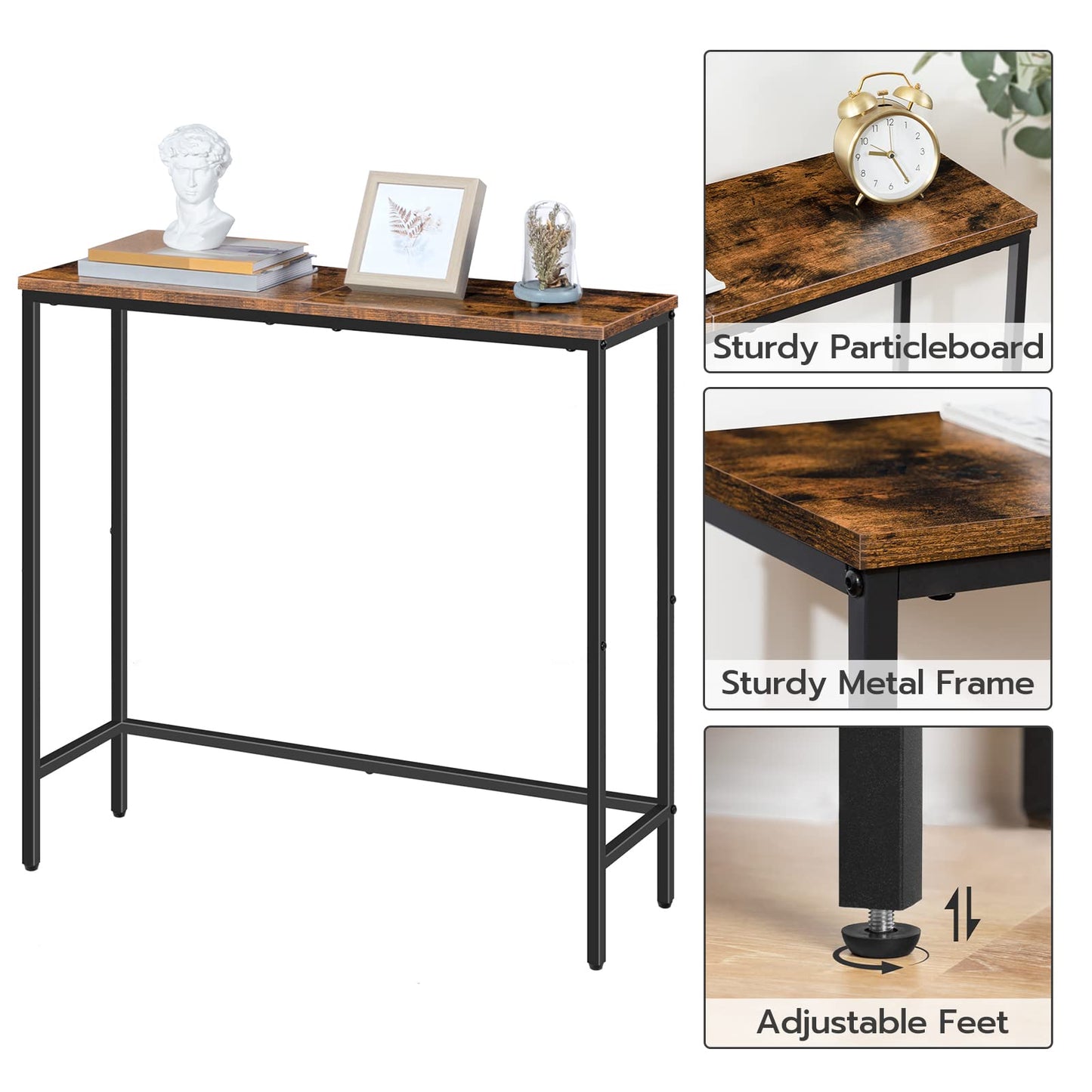 HOOBRO Narrow Console Table, 29.5" Small Entryway Table, Thin Sofa Table, Side Table, Display Table, for Hallway, Bedroom, Living Room, Foyer, Rustic Brown and Black BF75XG01 - The One Stop Deals