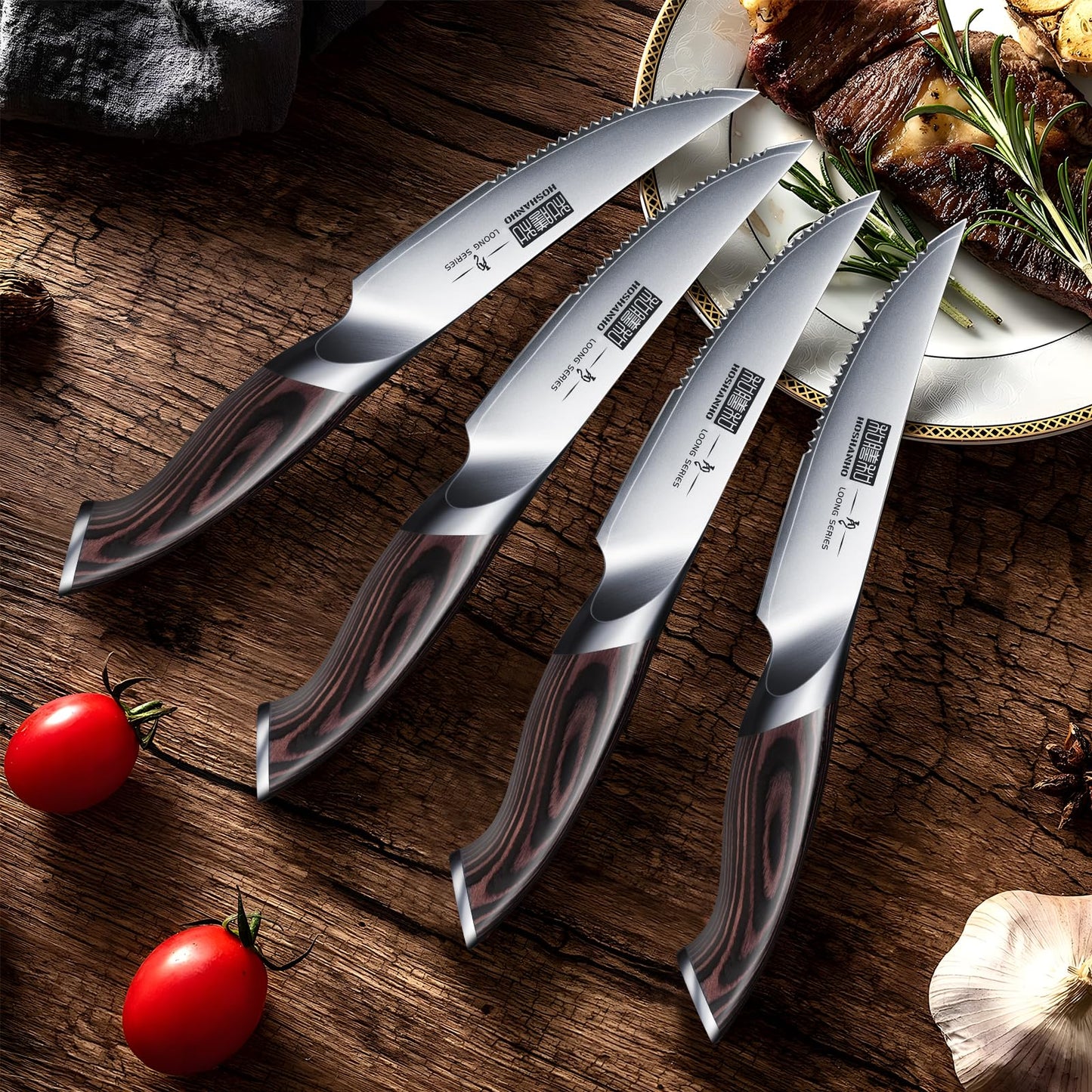 HOSHANHO Steak Knives Set of 6, Ultra Sharp 4.5 Inch Serrated Steak Knife Set, Japanese AUS - 10 High Carbon Steel Kitchen Steak Knives with Ergonomic Handle - The One Stop Deals