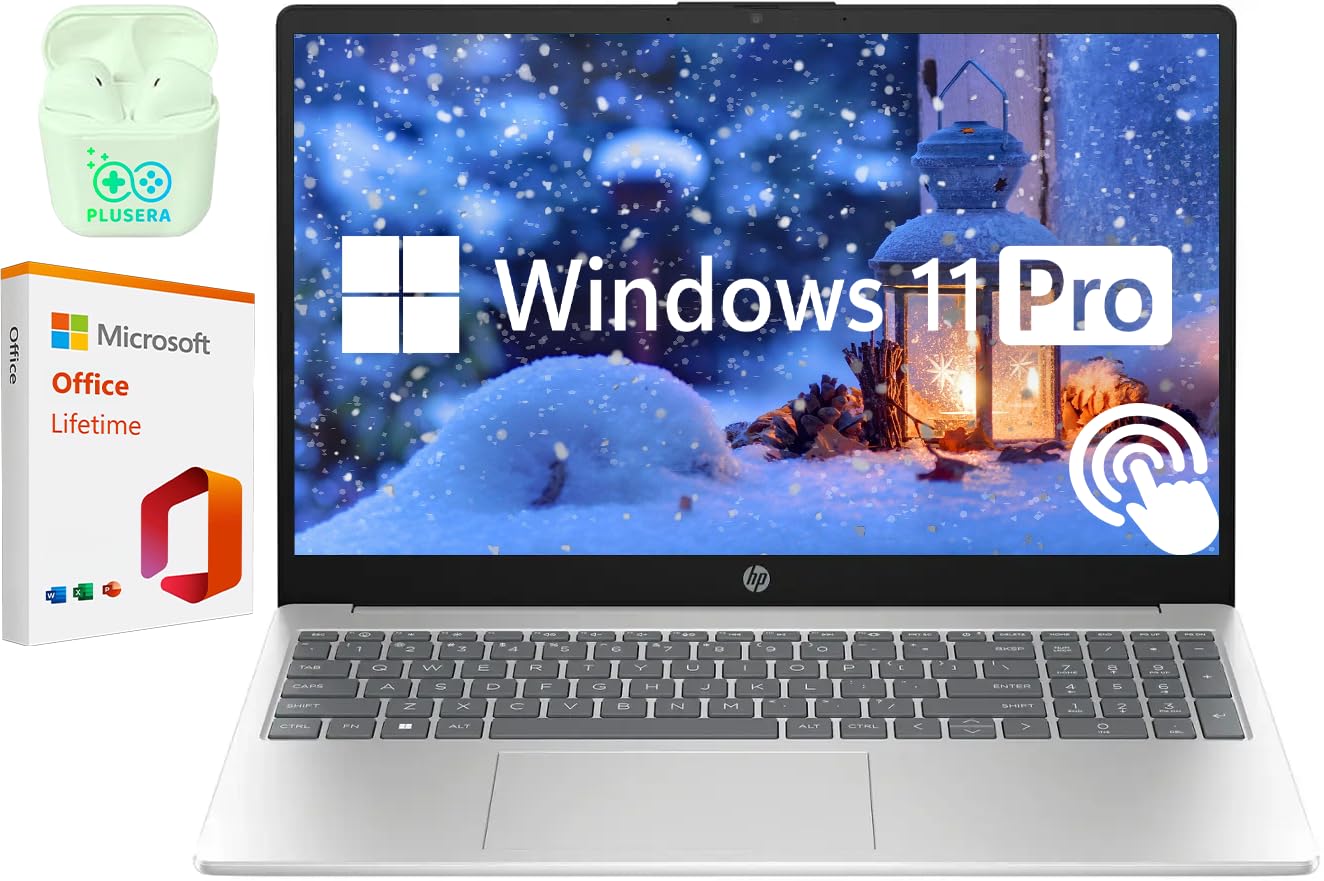 HP 15.6" Touchscreen Business & Student Laptop Computer, 64GB RAM 2TB SSD, 10 - Cores Intel Core i5, Windows 11 Pro Laptop with Microsoft Office Lifetime Suite, PLUSERA Earphones, Silver - The One Stop Deals