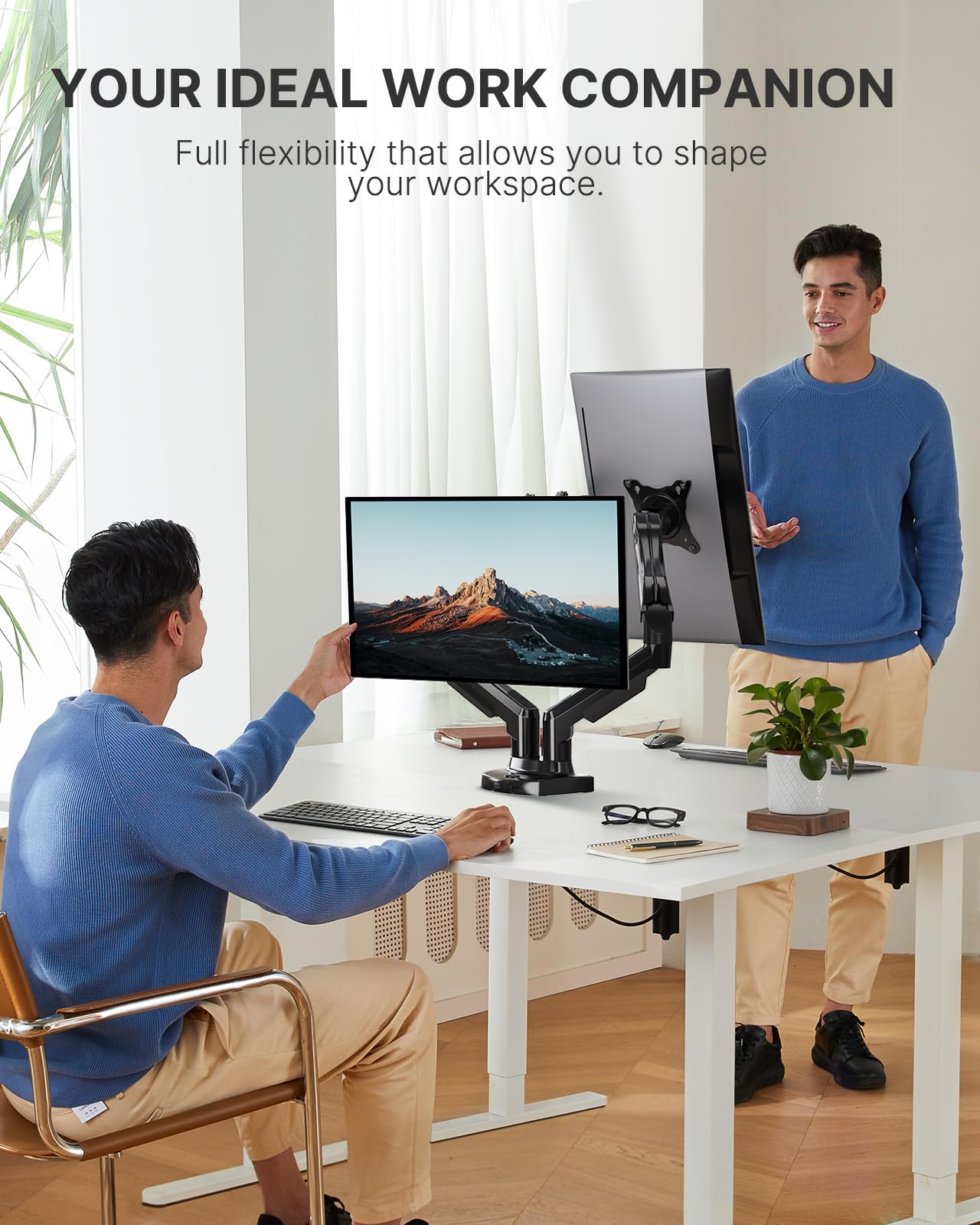 HUANUO Dual Monitor Stand - Full Adjustable Monitor Desk Mount Swivel Vesa Bracket with C Clamp, Grommet Mounting Base for 13 to 32 Inch Computer Screens - Each Arm Holds 4.4 to 19.8lbs - The One Stop Deals