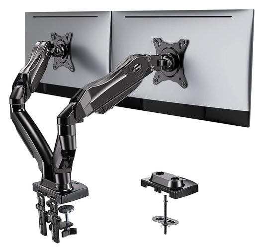 HUANUO Dual Monitor Stand - Full Adjustable Monitor Desk Mount Swivel Vesa Bracket with C Clamp, Grommet Mounting Base for 13 to 32 Inch Computer Screens - Each Arm Holds 4.4 to 19.8lbs - The One Stop Deals