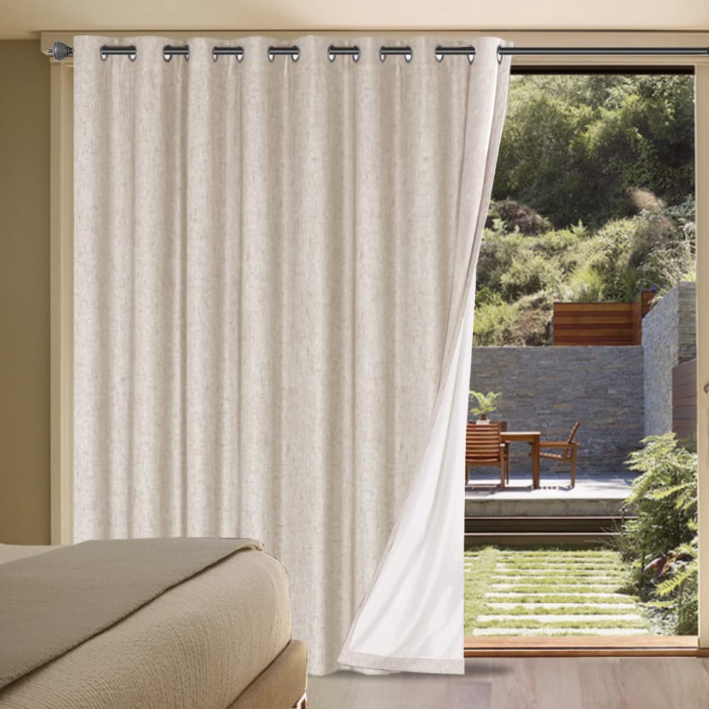 H.VERSAILTEX Linen Blackout Curtain Durable Thick Textured Linen Look 100% Blackout Patio Door Curtain Anti Rust Grommet Extra Wide Sliding Door Curtain Panel, W100 x L84 inch - Natural - The One Stop Deals