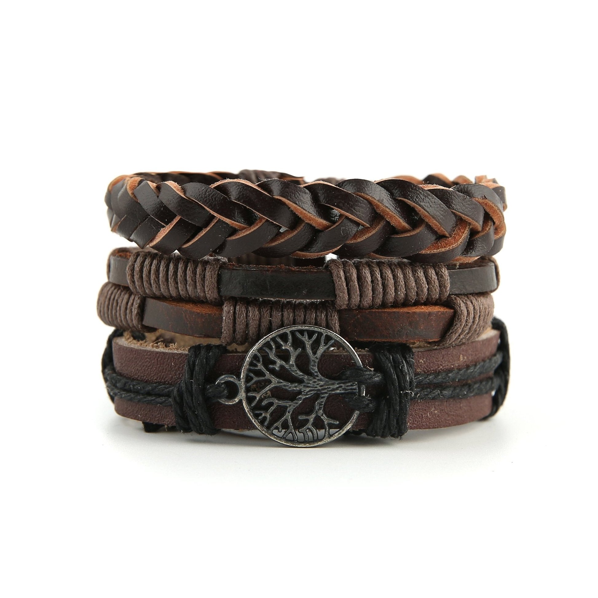 HZMAN Genuine Leather Tree of life Bracelets Men Women, Tiger Eye Natural Stone Lava Rock Beads Ethnic Tribal Elastic Bracelets Wristbands (2Pcs) - The One Stop Deals