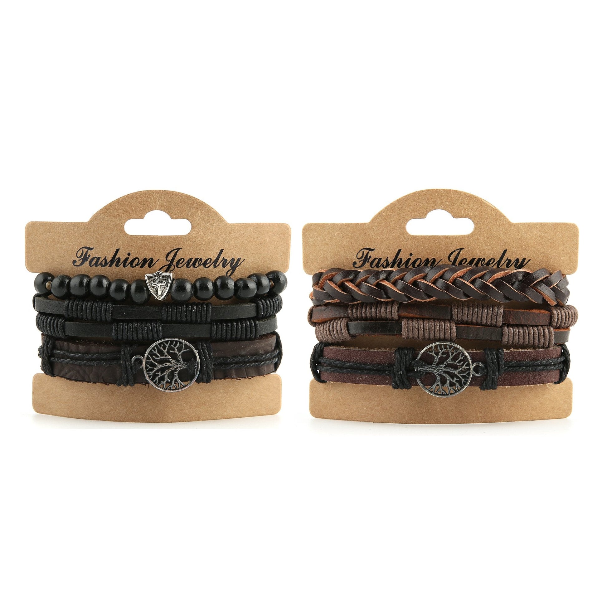 HZMAN Genuine Leather Tree of life Bracelets Men Women, Tiger Eye Natural Stone Lava Rock Beads Ethnic Tribal Elastic Bracelets Wristbands (2Pcs) - The One Stop Deals