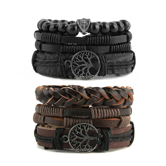 HZMAN Genuine Leather Tree of life Bracelets Men Women, Tiger Eye Natural Stone Lava Rock Beads Ethnic Tribal Elastic Bracelets Wristbands (2Pcs) - The One Stop Deals